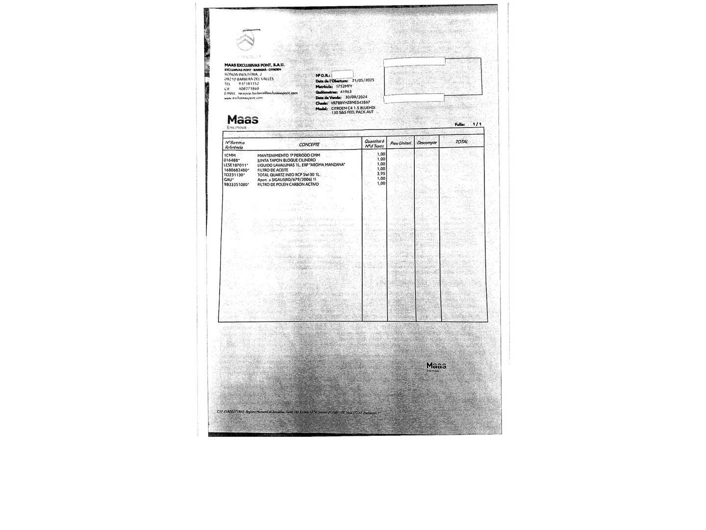 Foto del mantenimiento del Citroën C4 Citroen C4 BlueHDi 130 S&S Feel Pack EAT8  (130 CV)