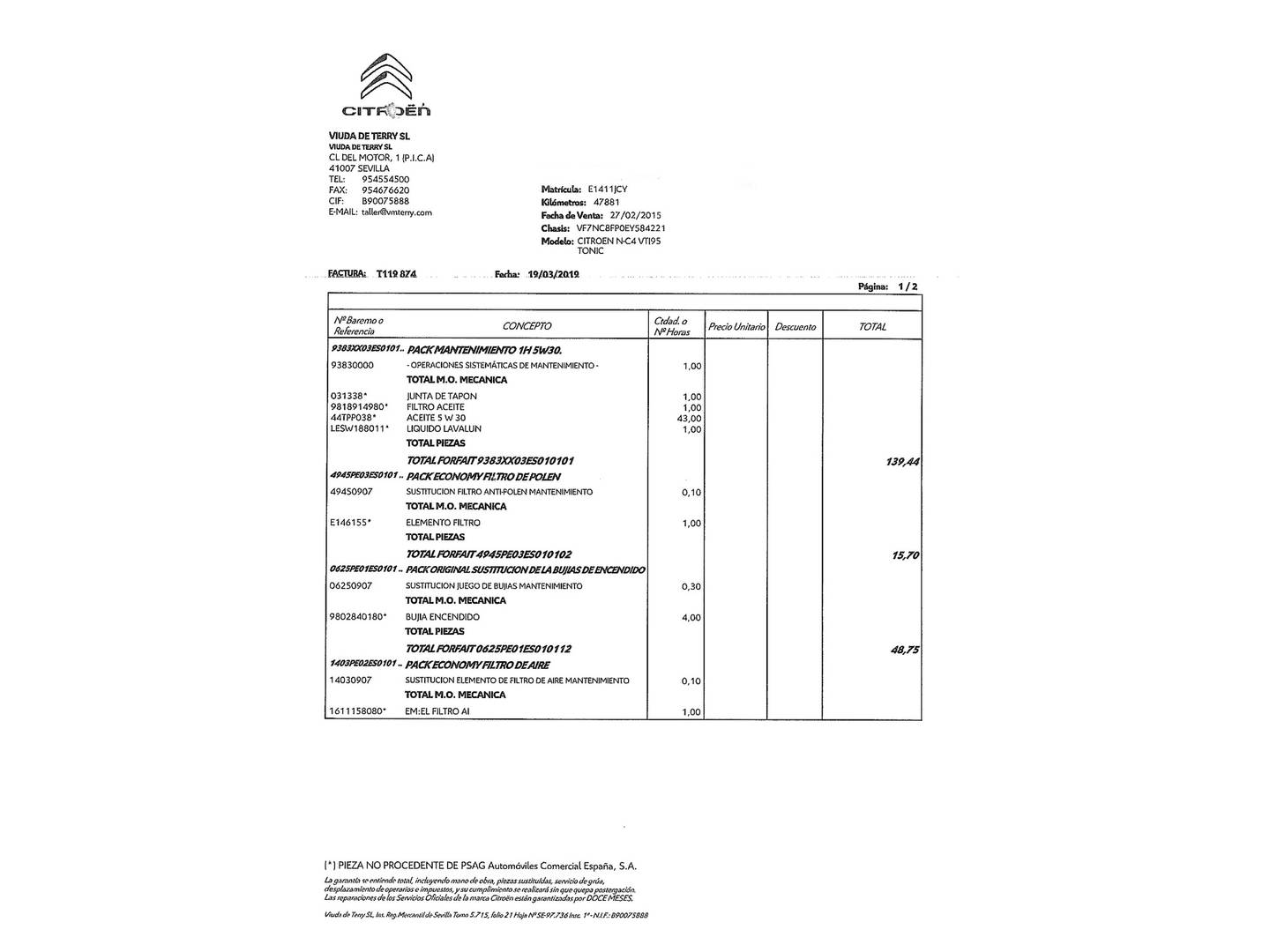 Foto del mantenimiento del Citroën C4 Citroën C4 1.4 VTi Tonic (95 CV)
