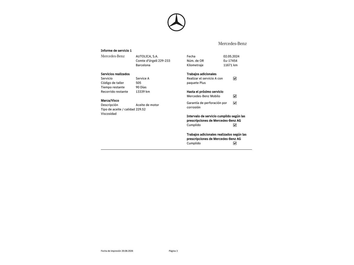 Foto del mantenimiento del Mercedes GLA Mercedes GLA 200 (163 CV) Pack AMG