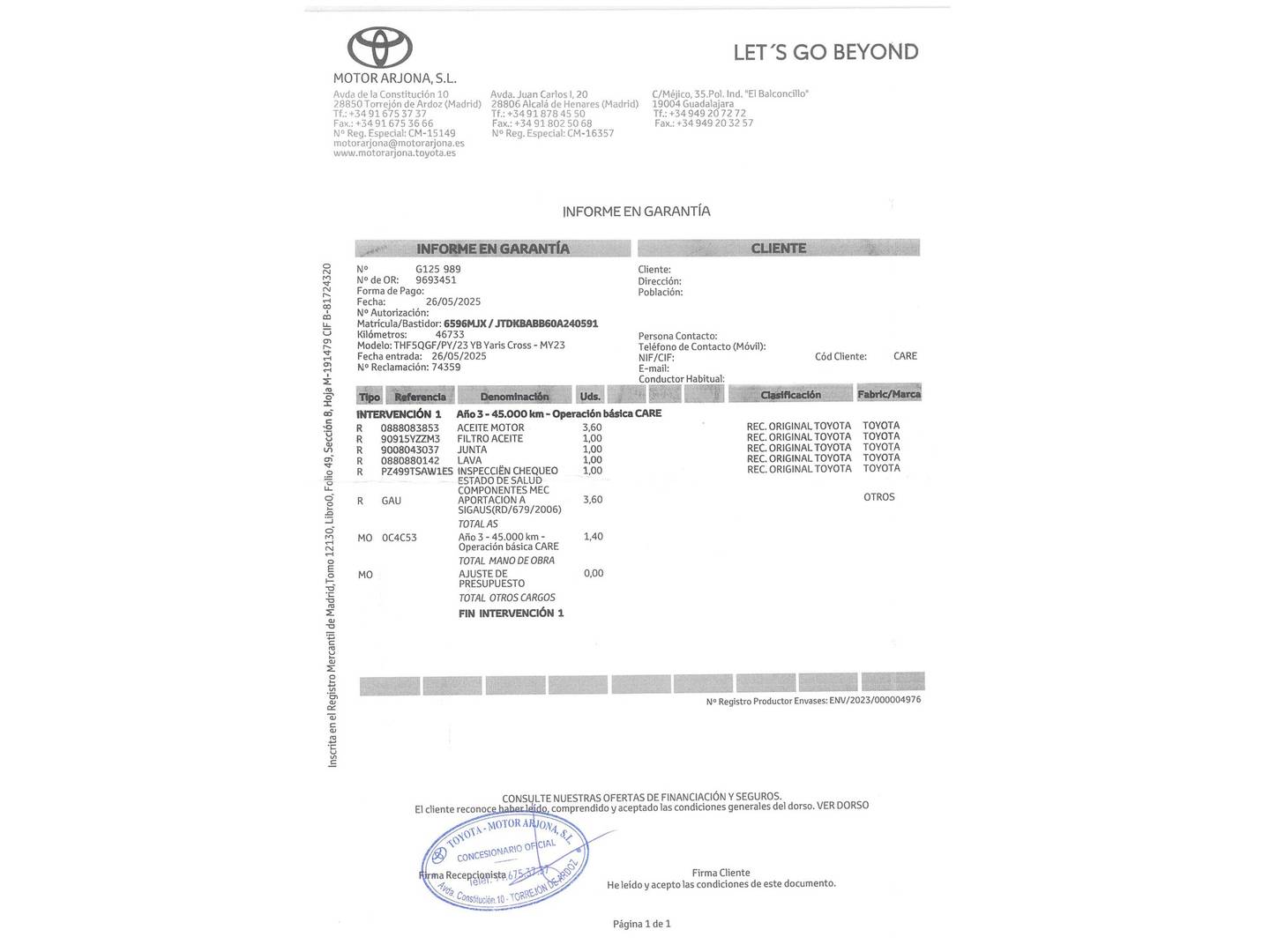 Foto del mantenimiento del Toyota Yaris Cross Toyota Yaris Cross 120H Style (116 CV)