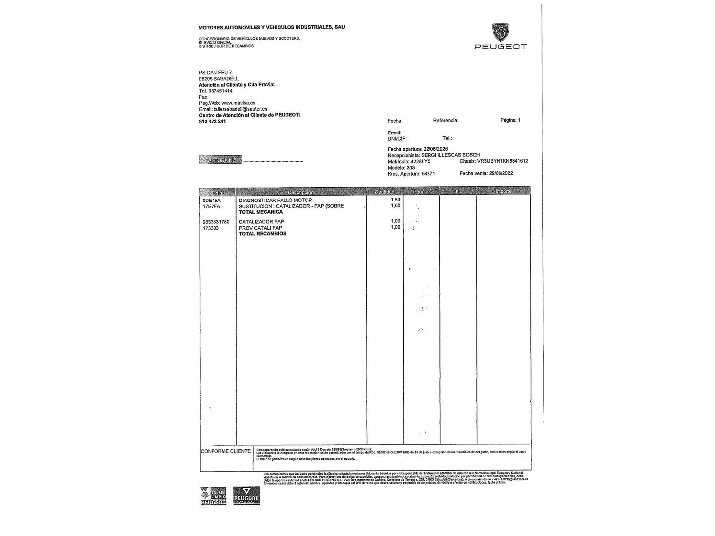 Foto del mantenimiento del Peugeot 208 Peugeot 208 BlueHDi 100 GT (100 CV)
