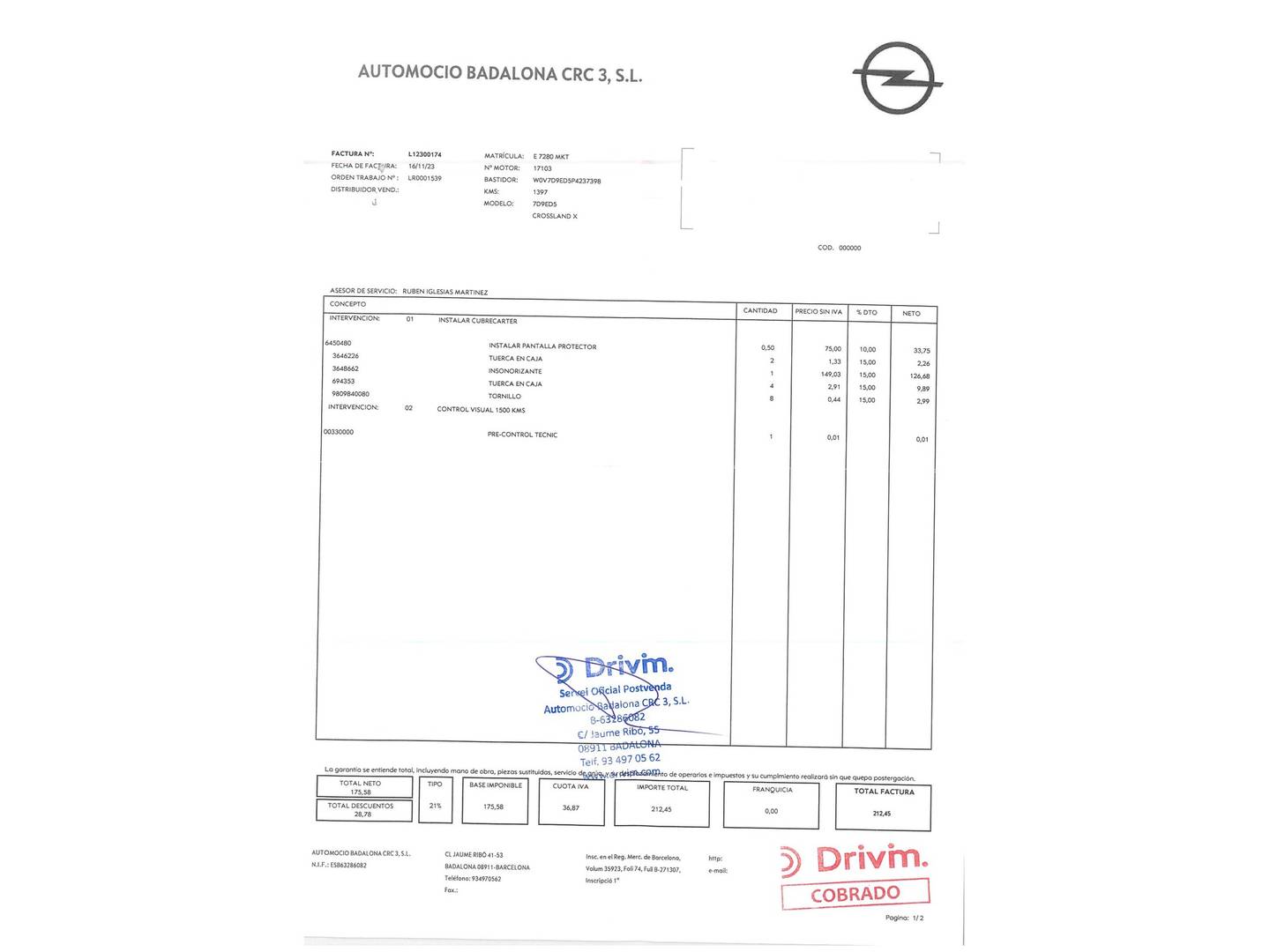 Foto del mantenimiento del Opel Crossland Opel Crossland 1.2 GS (110 CV)