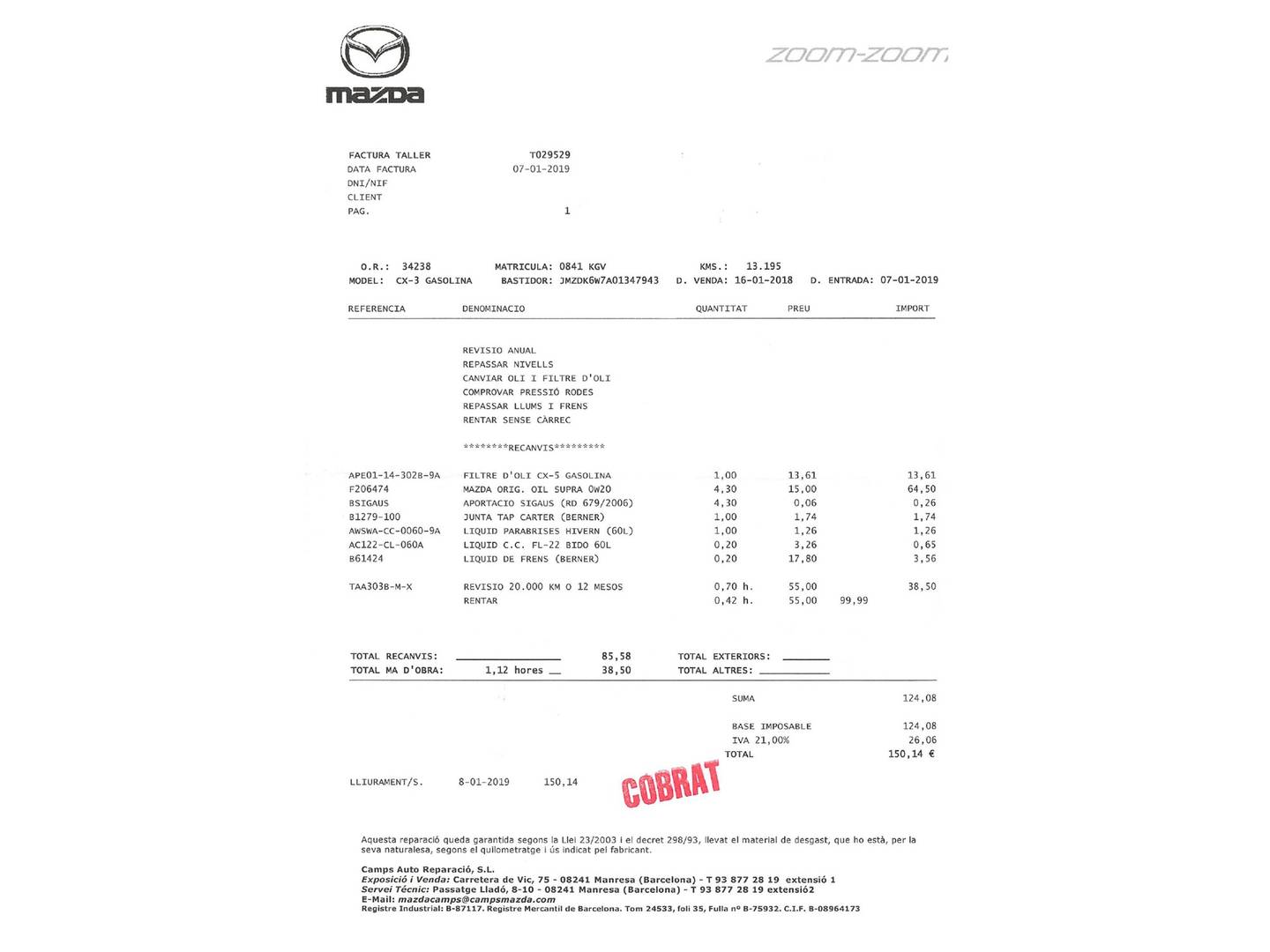 Foto del mantenimiento del Mazda CX-3 Mazda CX-3 2.0 SKYACTIV GE Luxury 2WD AT (120 CV)