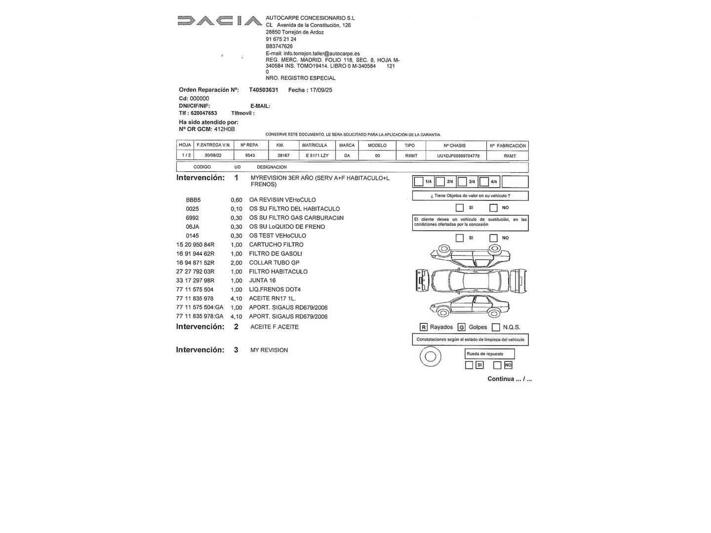 Foto del mantenimiento del Dacia Jogger Dacia Jogger Extreme Go ECO-G (100 CV)