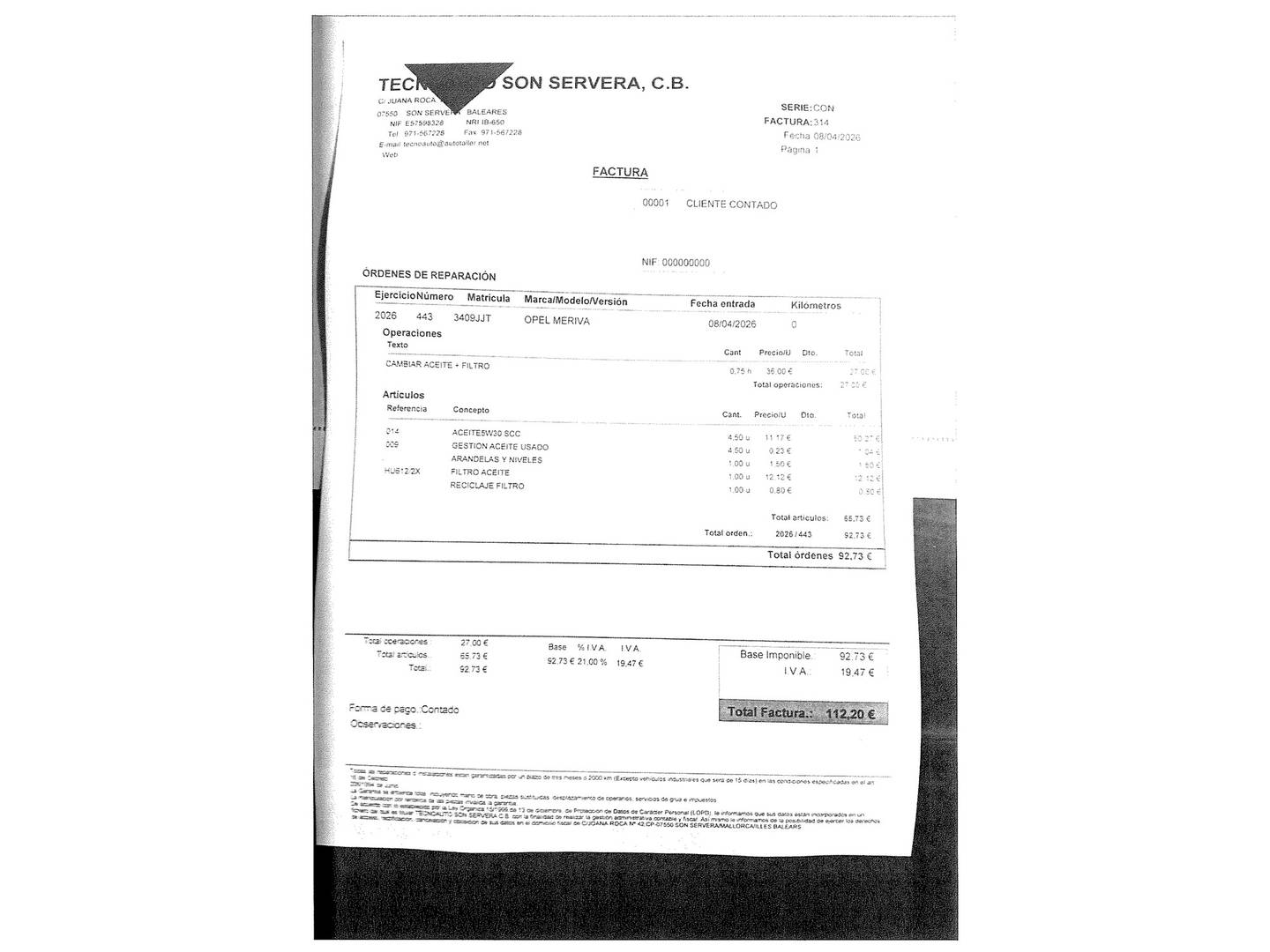 Foto del mantenimiento del Opel Meriva Opel Meriva 1.4 NEL Selective (120 CV)