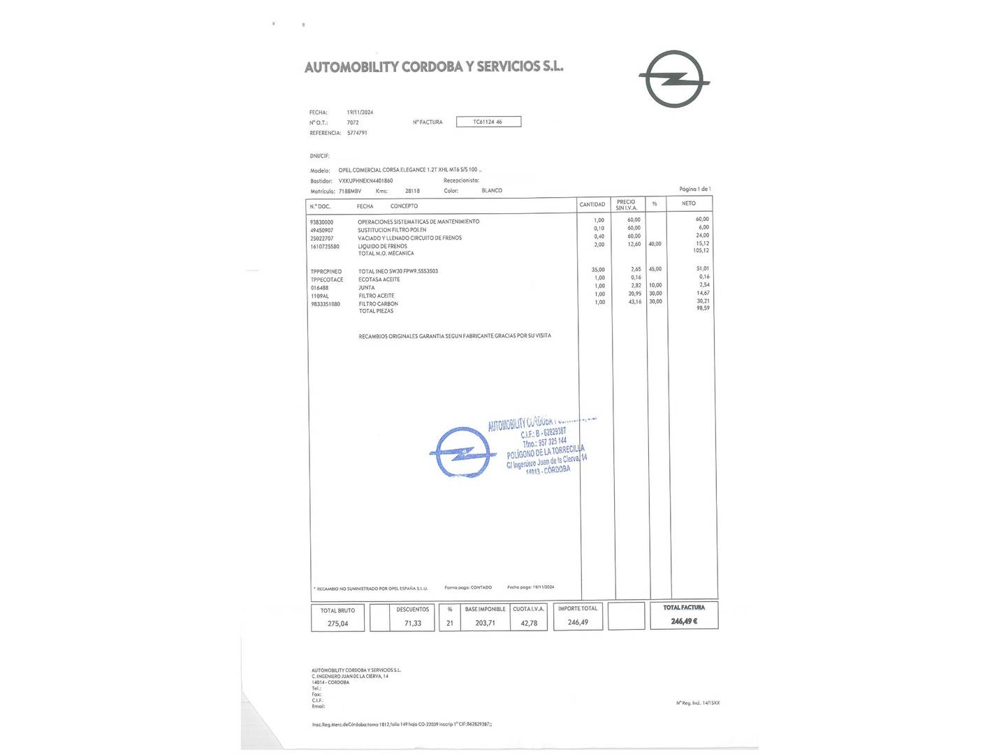 Foto del mantenimiento del Opel Corsa Opel Corsa 1.2 Turbo XHL Elegance (100 CV)