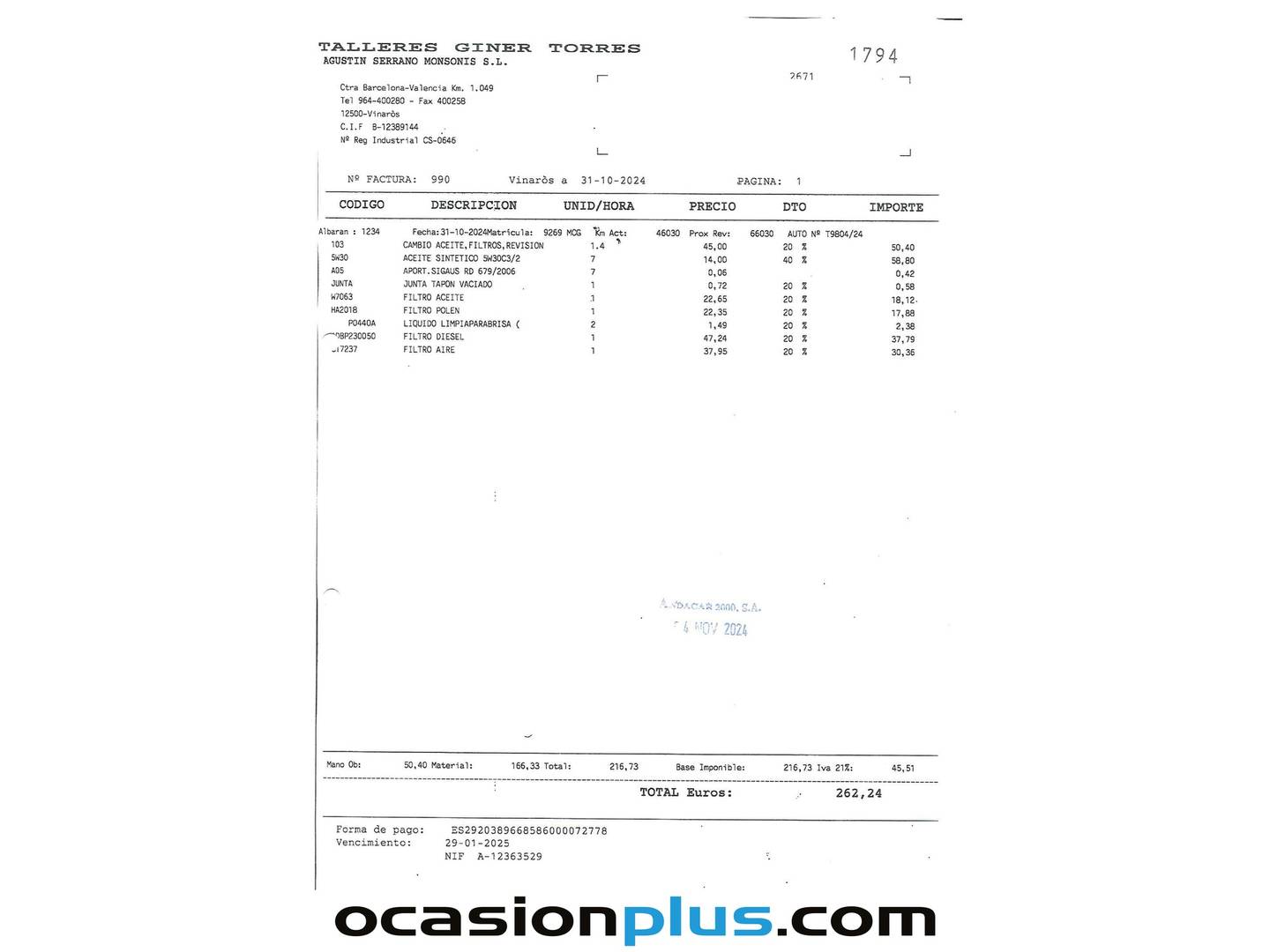 Foto del mantenimiento del Peugeot Boxer Peugeot Boxer BlueHDi 140 S&S 335 L2H2 (140 CV)