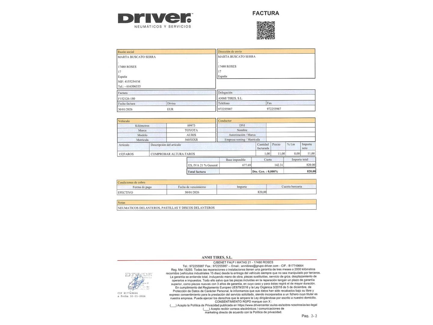 Foto del mantenimiento del Toyota Auris Toyota Auris 130 Active (132 CV)