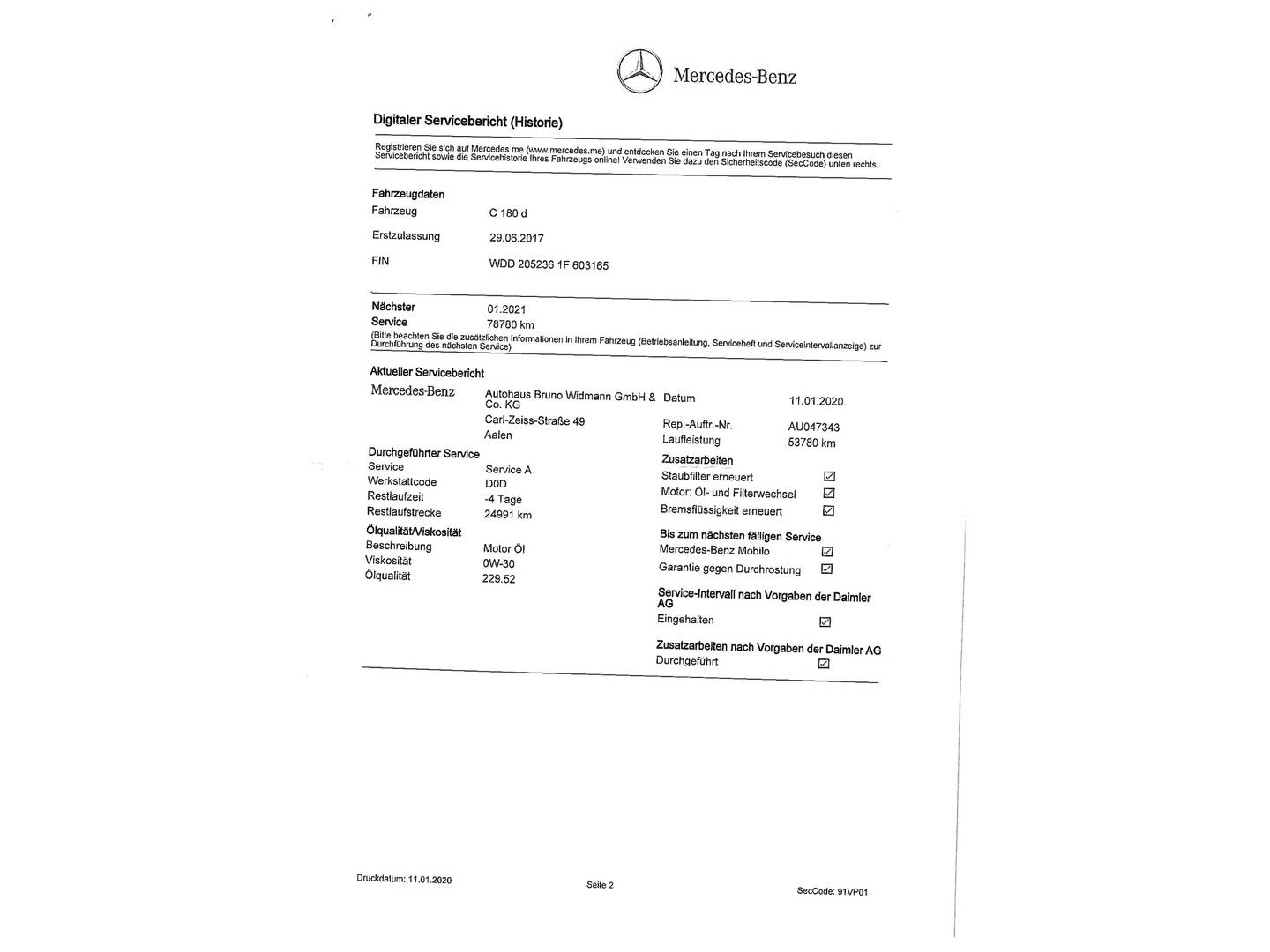 Foto del mantenimiento del Mercedes Clase C Mercedes Clase C 180 d Estate (116 CV)
