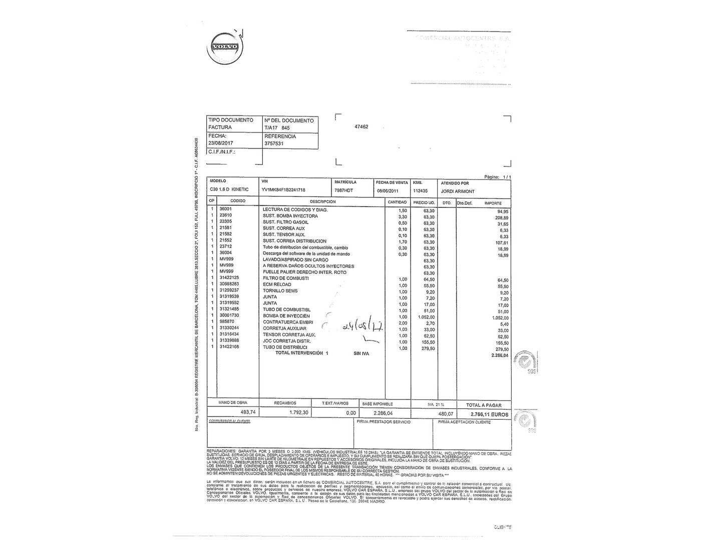 Foto del mantenimiento del Volvo C30 Volvo C30 1.6 Drive Kinetic (115 CV)