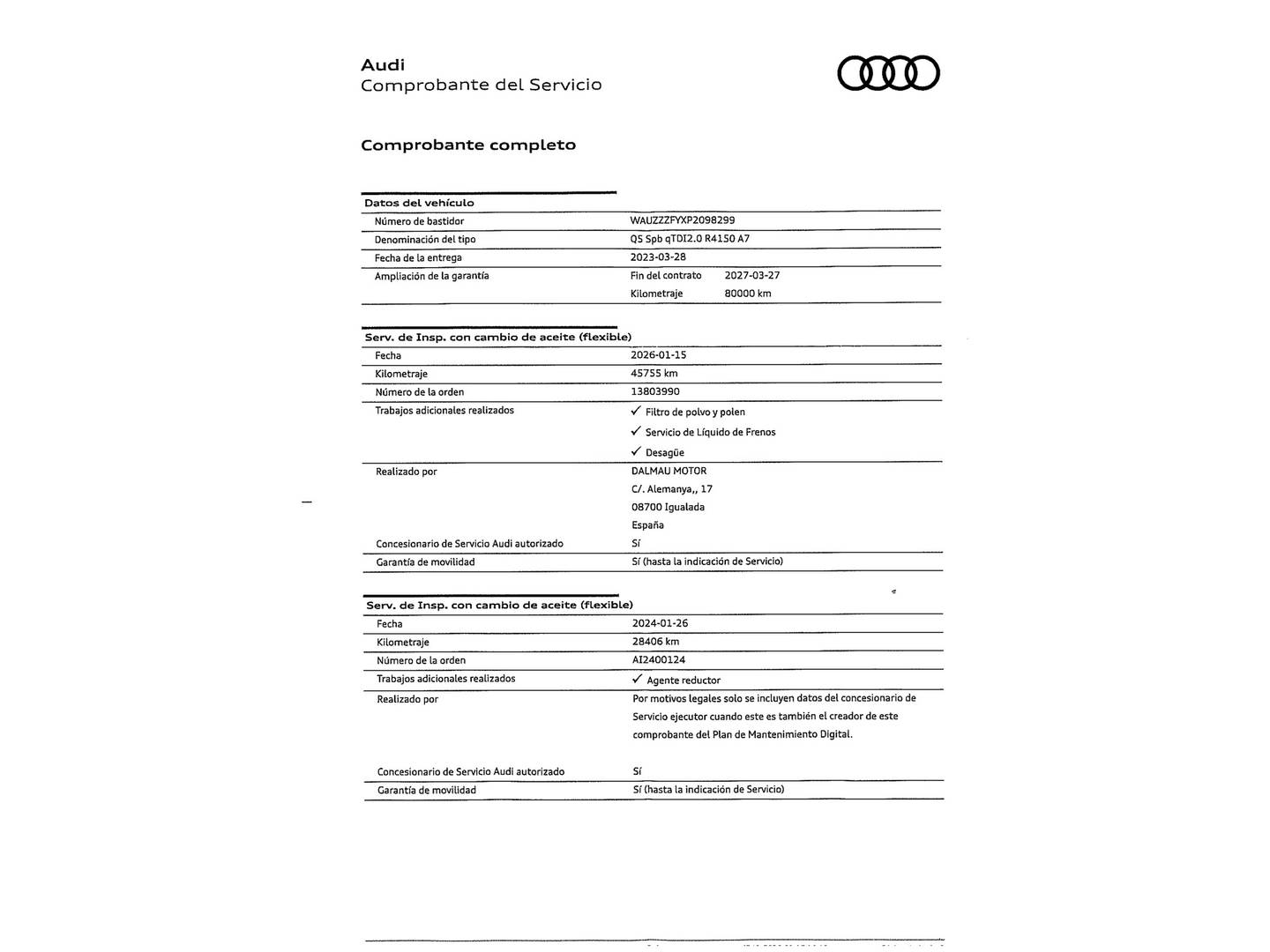 Foto del mantenimiento del Audi Q5 SPORTBACK Audi Q5 Sportback Black line 40 TDI quattro-ultra (204 CV) S tronic