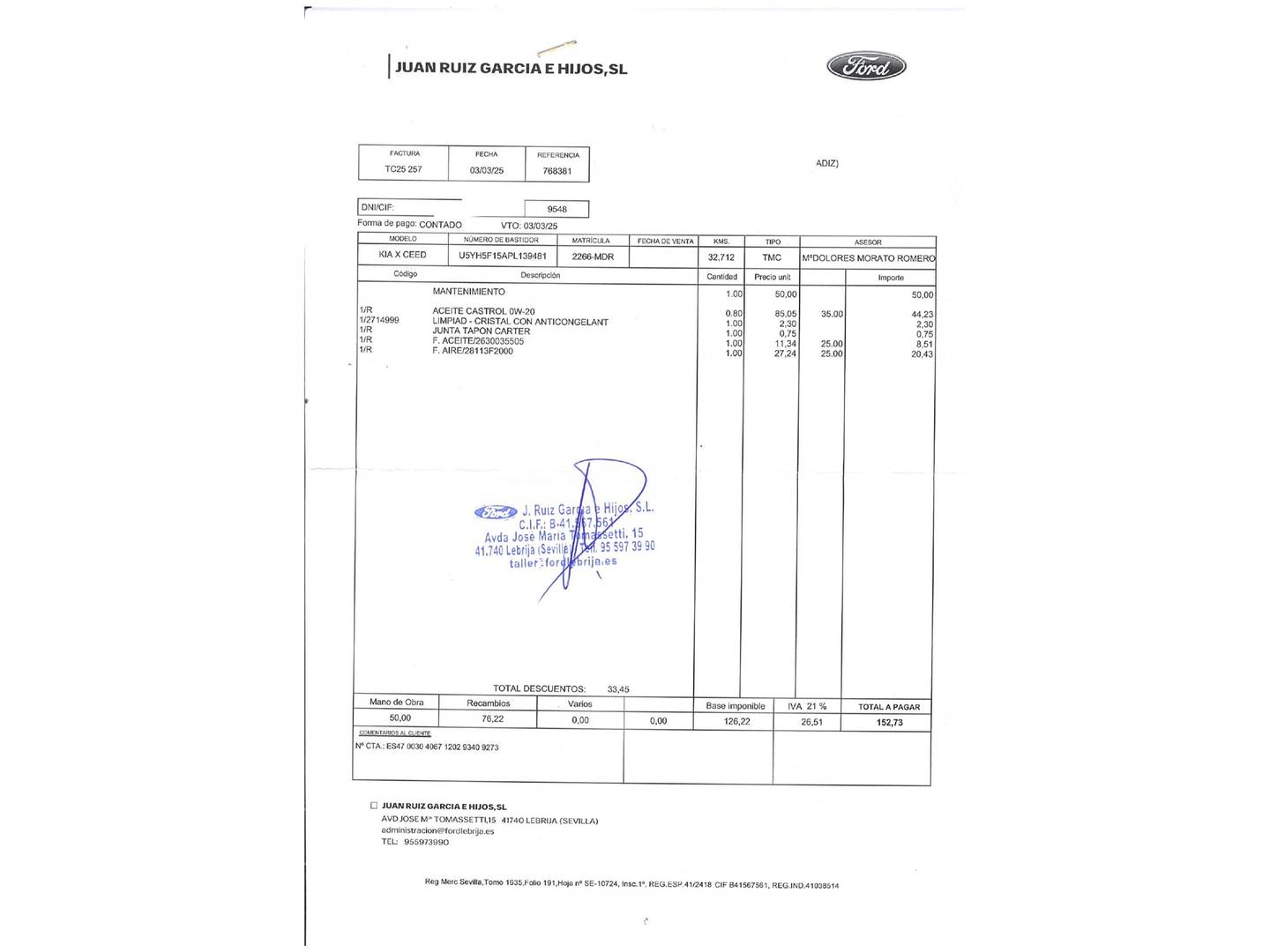 Foto del mantenimiento del KIA XCeed KIA XCeed 1.5 MHEV iMT Tech  (160 CV)