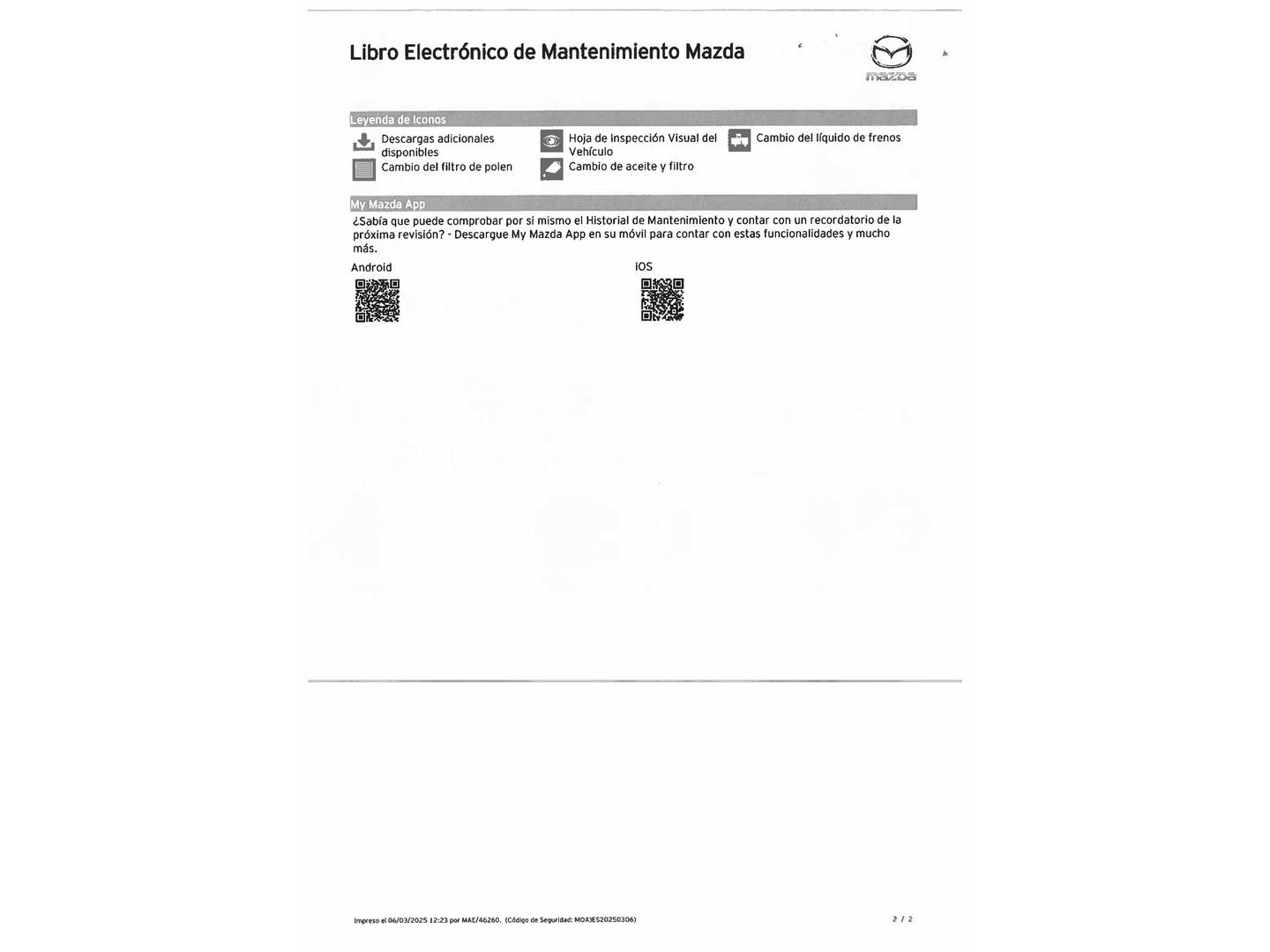 Foto del mantenimiento del Mazda CX-30 Mazda CX-30 2.0 e-Skyactiv-G Zenith (122 CV)