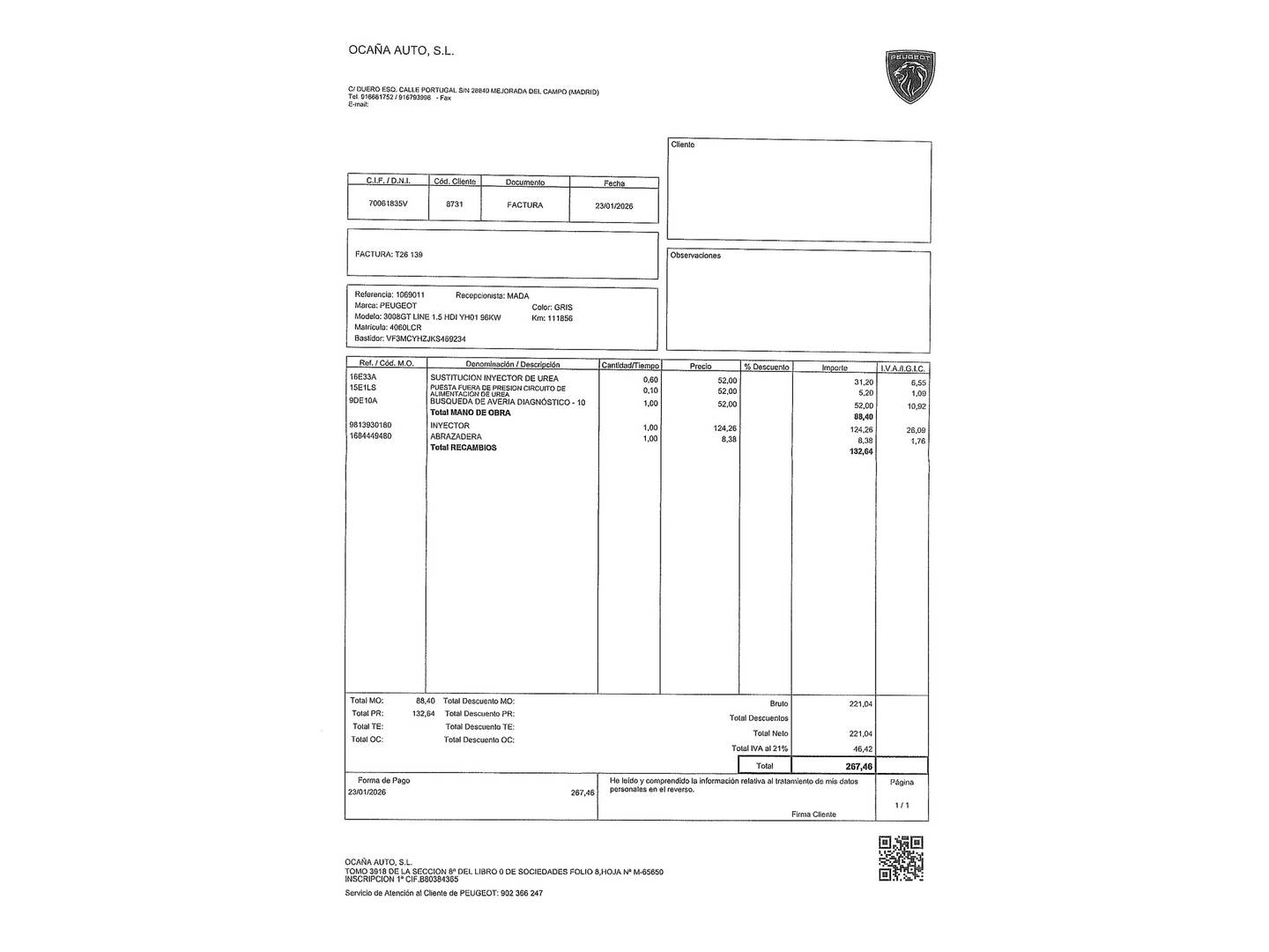 Foto del mantenimiento del Peugeot 3008 Peugeot 3008 BlueHDI 130 S&S GT Line (130 CV)