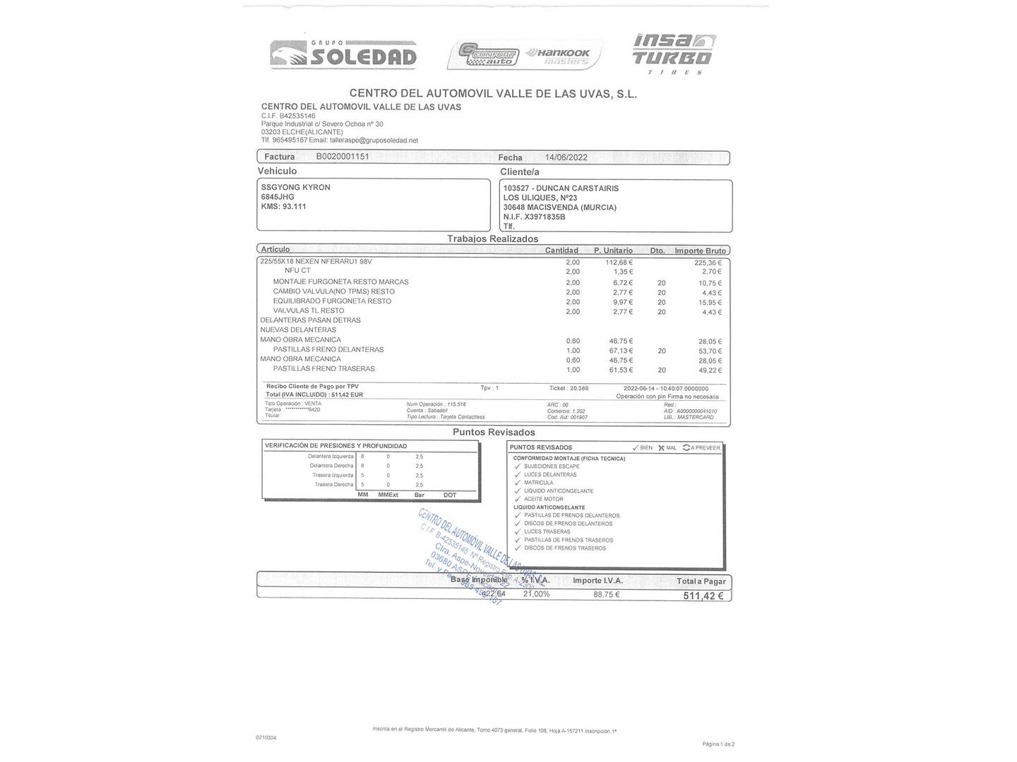 Foto del mantenimiento del SsangYong Korando SsangYong Korando D20T Limited 4x2 (149 CV)