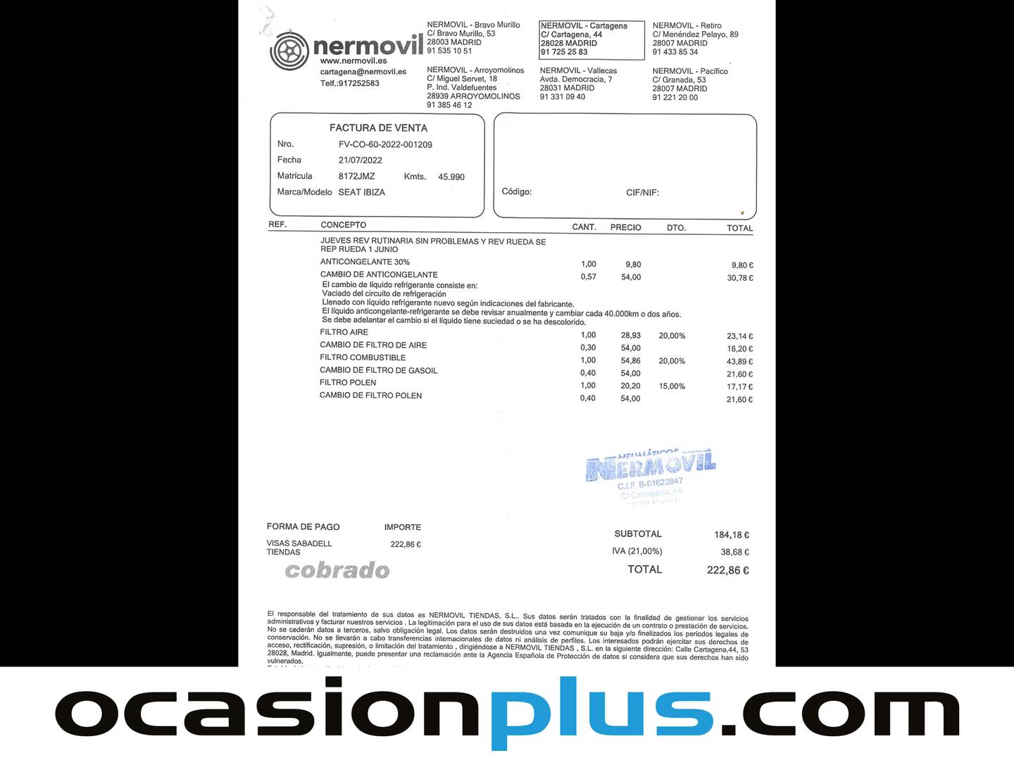 Foto del mantenimiento del Seat Ibiza Seat Ibiza 1.4 TDI S&S FR (90 CV)