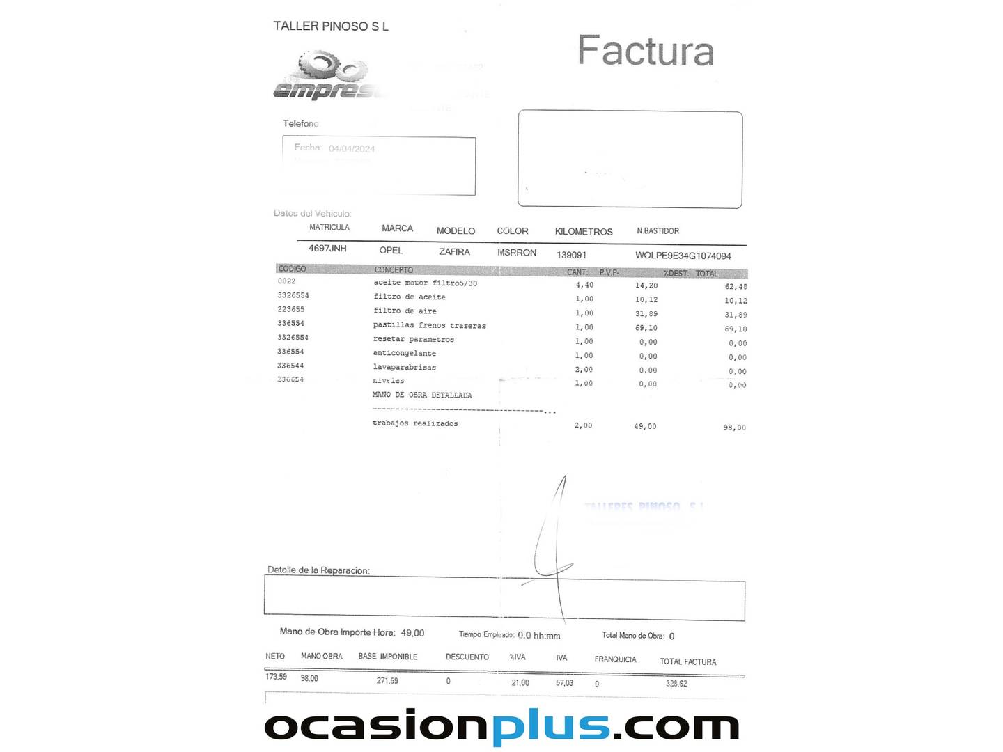 Foto del mantenimiento del Opel Zafira Tourer Opel Zafira Tourer 1.6 CDTi S&S Excellence (136 CV) 7 Plazas