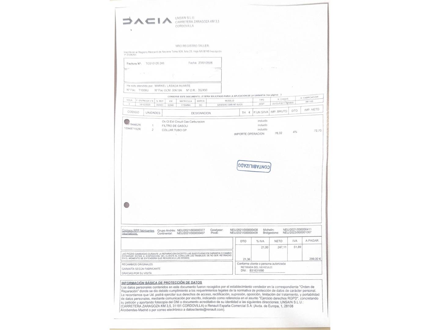 Foto del mantenimiento del Dacia Sandero Dacia Sandero Stepway Essential ECO-G (101 CV)