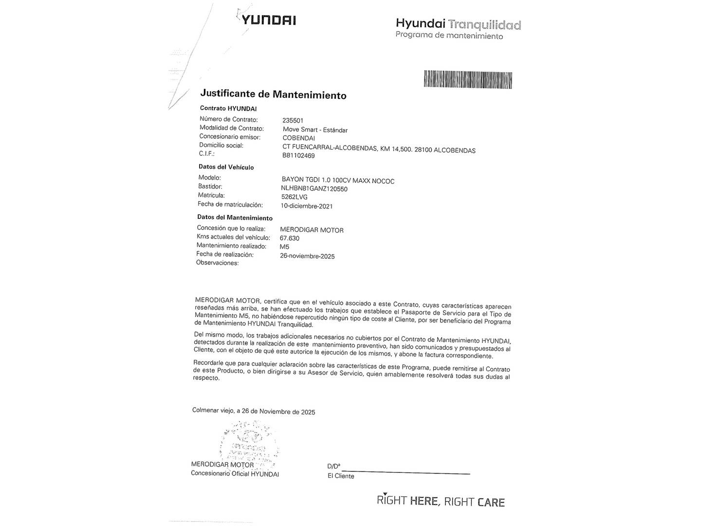 Foto del mantenimiento del Hyundai Bayon Hyundai Bayon 1.0 TGDI Maxx (100 CV)