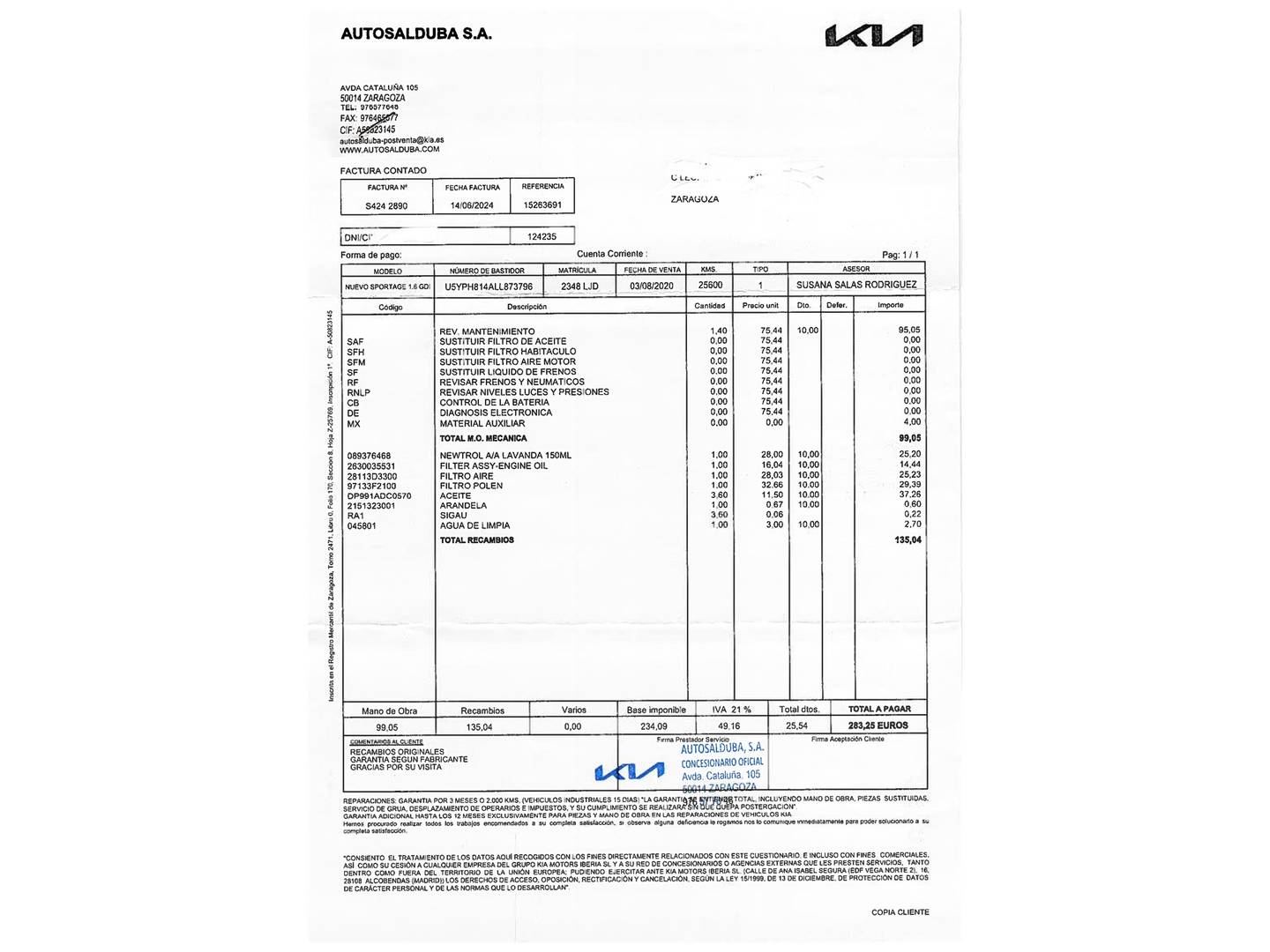 Foto del mantenimiento del KIA Sportage KIA Sportage 1.6 GDi Drive 4x2 (132 CV)