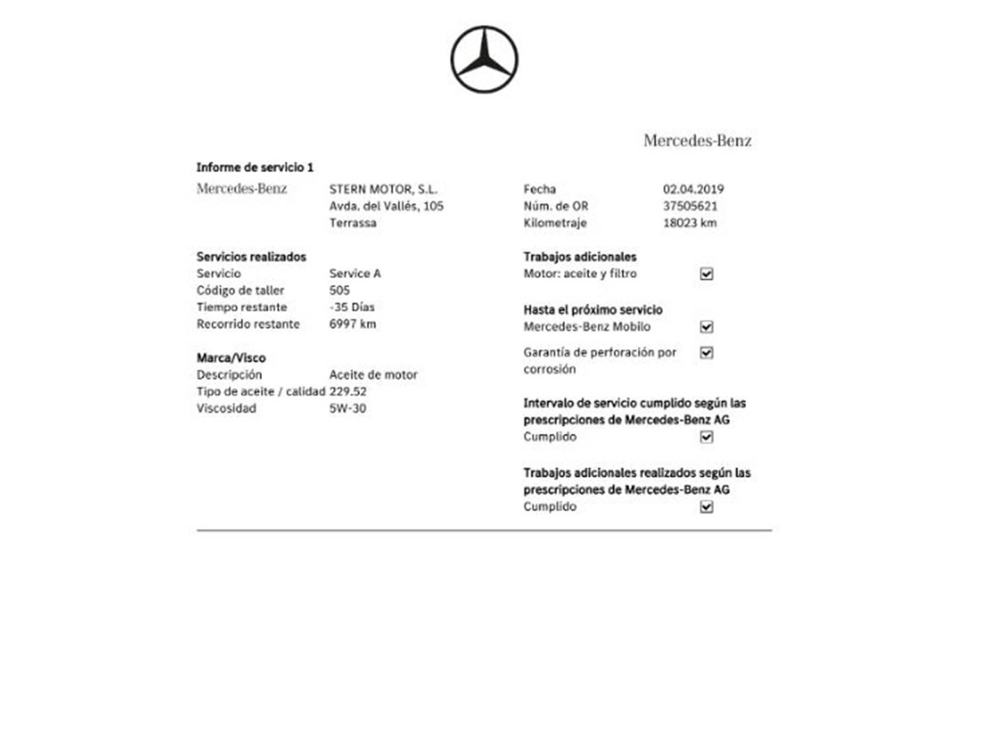 Foto del mantenimiento del Mercedes Clase A Mercedes Clase A Clase A 200 d  Pack AMG (136 CV)