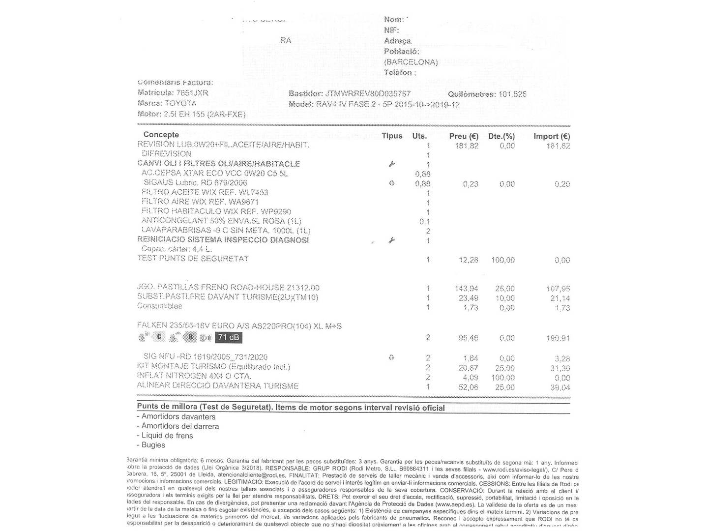 Foto del mantenimiento del Toyota Rav4 Toyota Rav4 2.5l hybrid Feel! 2WD 145 kW (197 CV)