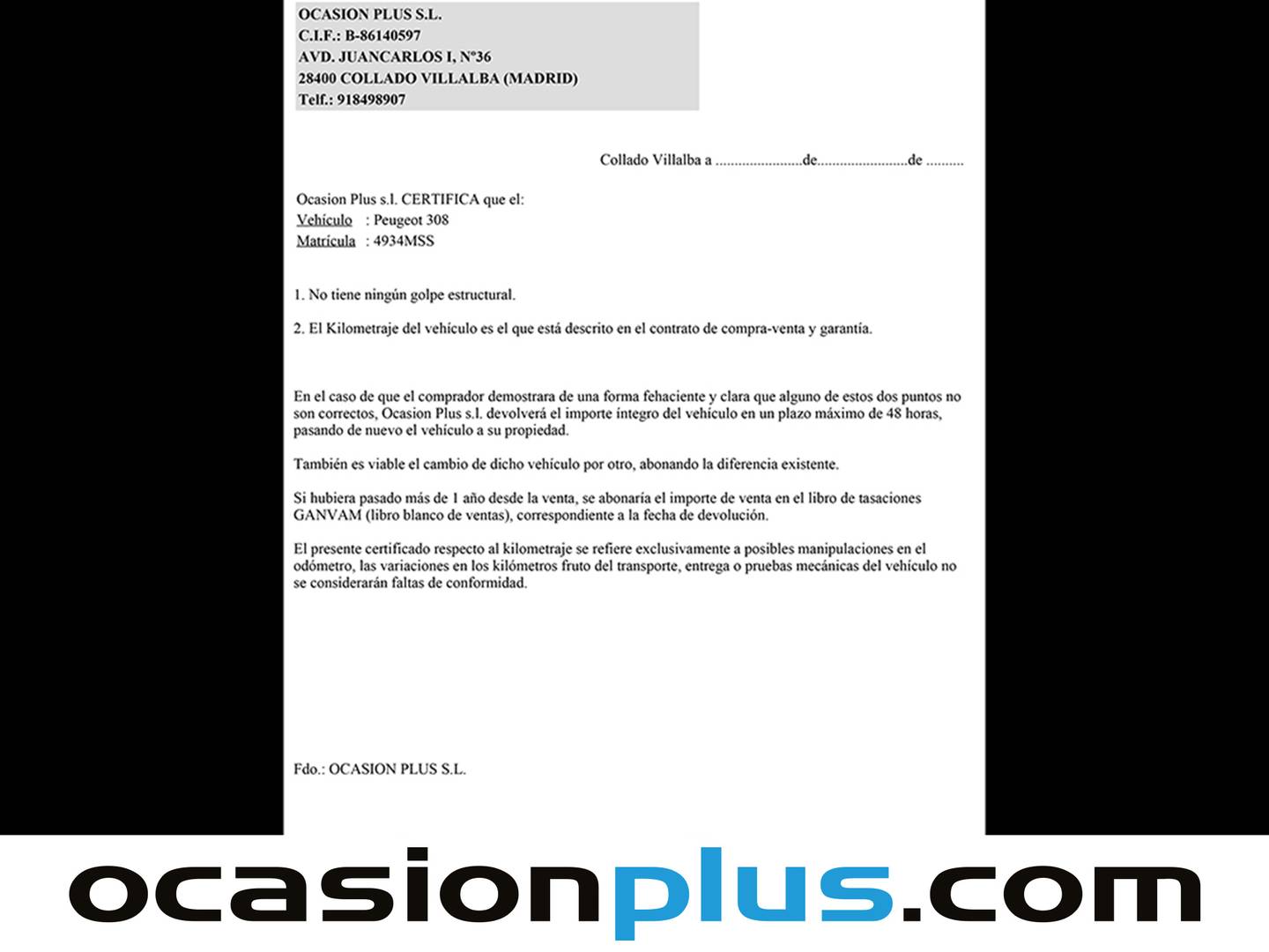 Foto del certificado del Peugeot 308 Peugeot 308 SW PureTech 130 S&S Allure (130 CV)