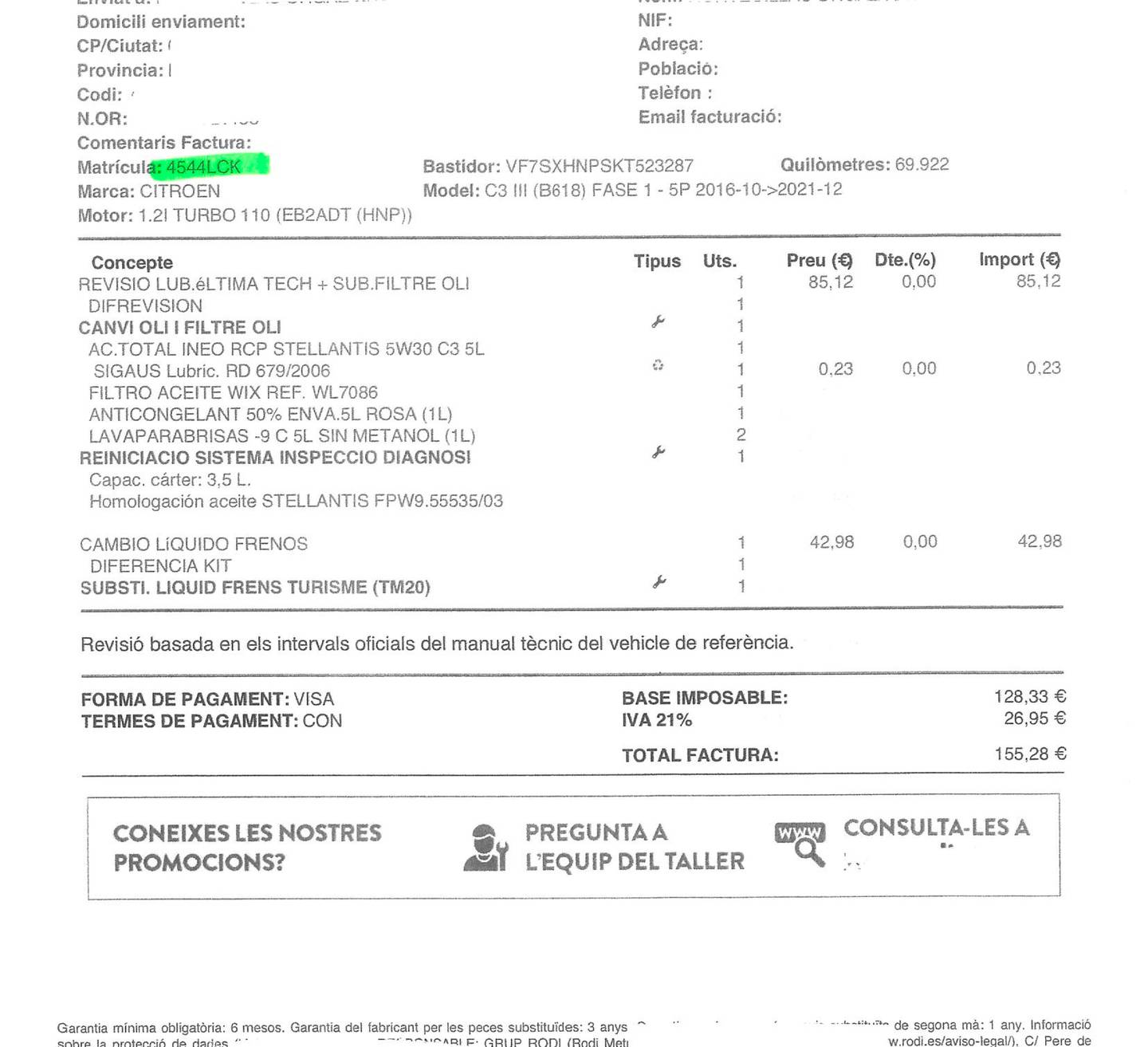 Foto del mantenimiento del Citroën C3 Citroen C3 PureTech 110 S&S Shine (110 CV)