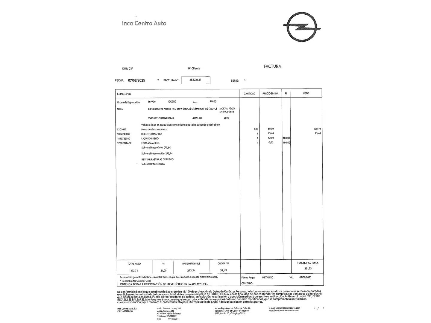 Foto del mantenimiento del Opel Mokka Opel Mokka 1.5 D Edition (110 CV)