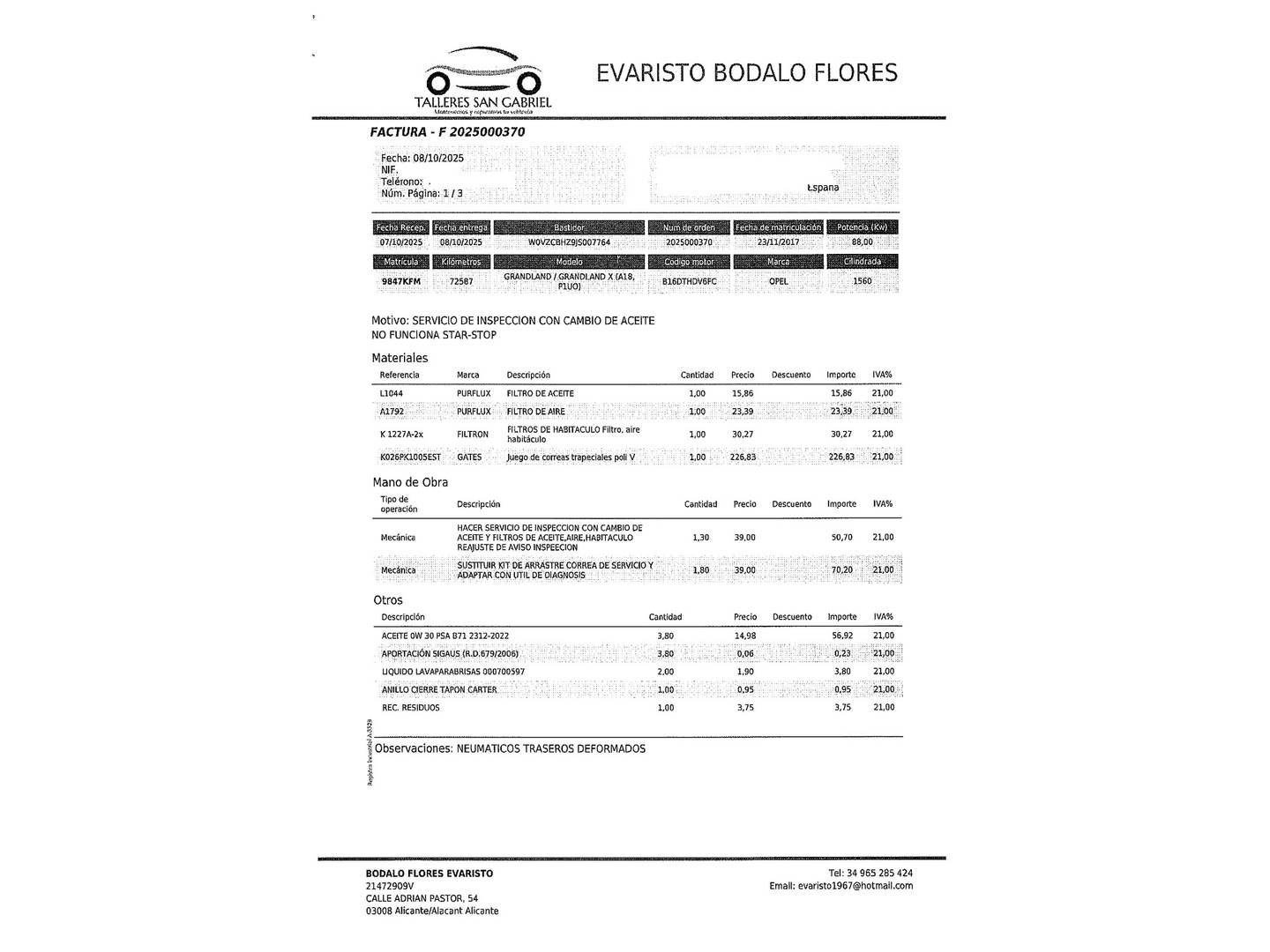 Foto del mantenimiento del Opel Grandland X Opel Grandland X 1.6 CDTi Excellence Auto (120 CV)