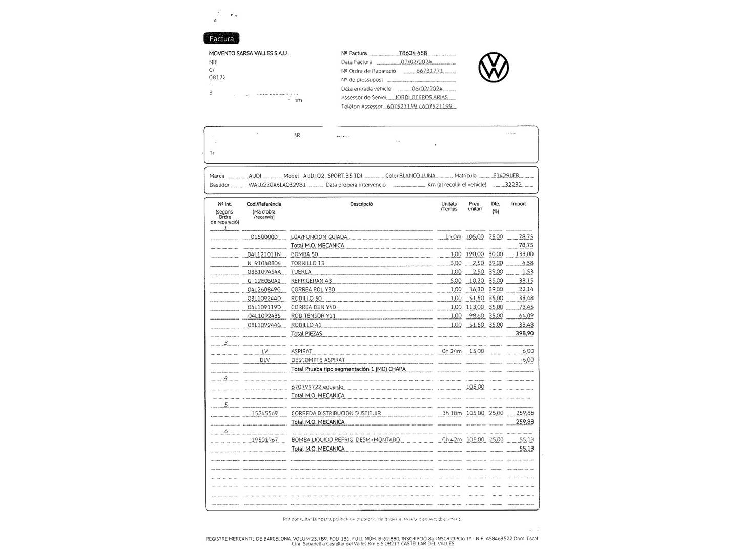 Foto del mantenimiento del Audi Q2 Audi Q2 sport 35 TDI (150 CV) S tronic