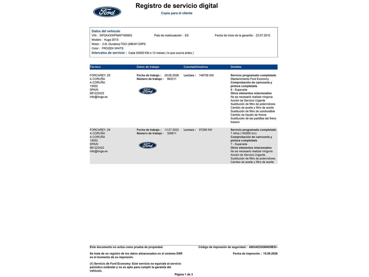 Foto del mantenimiento del Ford Kuga Ford Kuga 2.0 TDCI S&S Titanium 4x2 (120 CV)