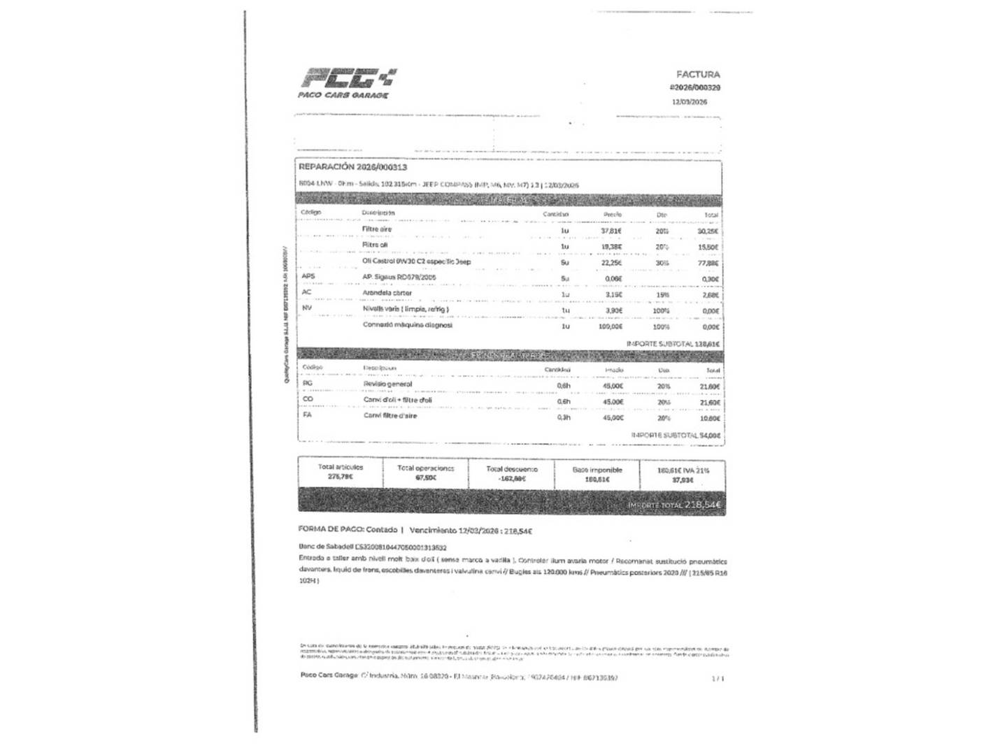 Foto del mantenimiento del Jeep Compass Jeep Compass 1.3 Gse T4 Longitude FWD MT (130 CV)