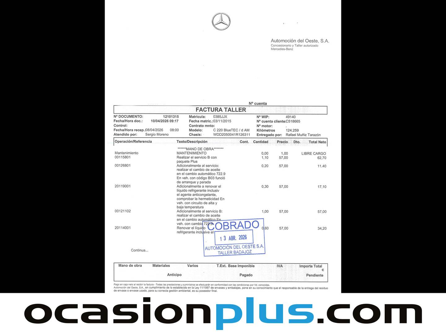 Foto del mantenimiento del Mercedes Clase C Mercedes Clase C 220 d (170 CV) Pack AMG
