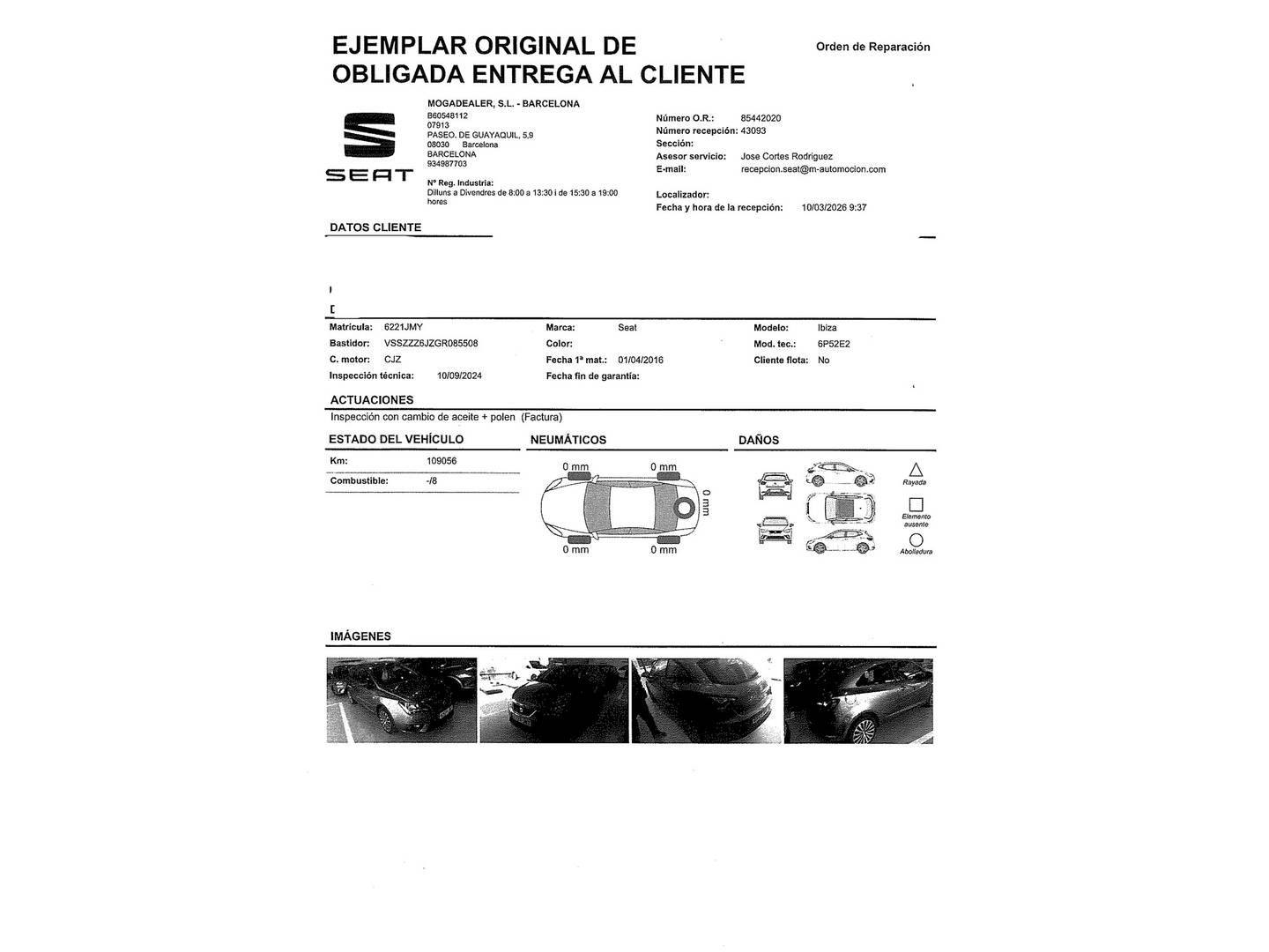 Foto del mantenimiento del Seat Ibiza Seat Ibiza SC 1.2 TSI Style Connect (90 CV)