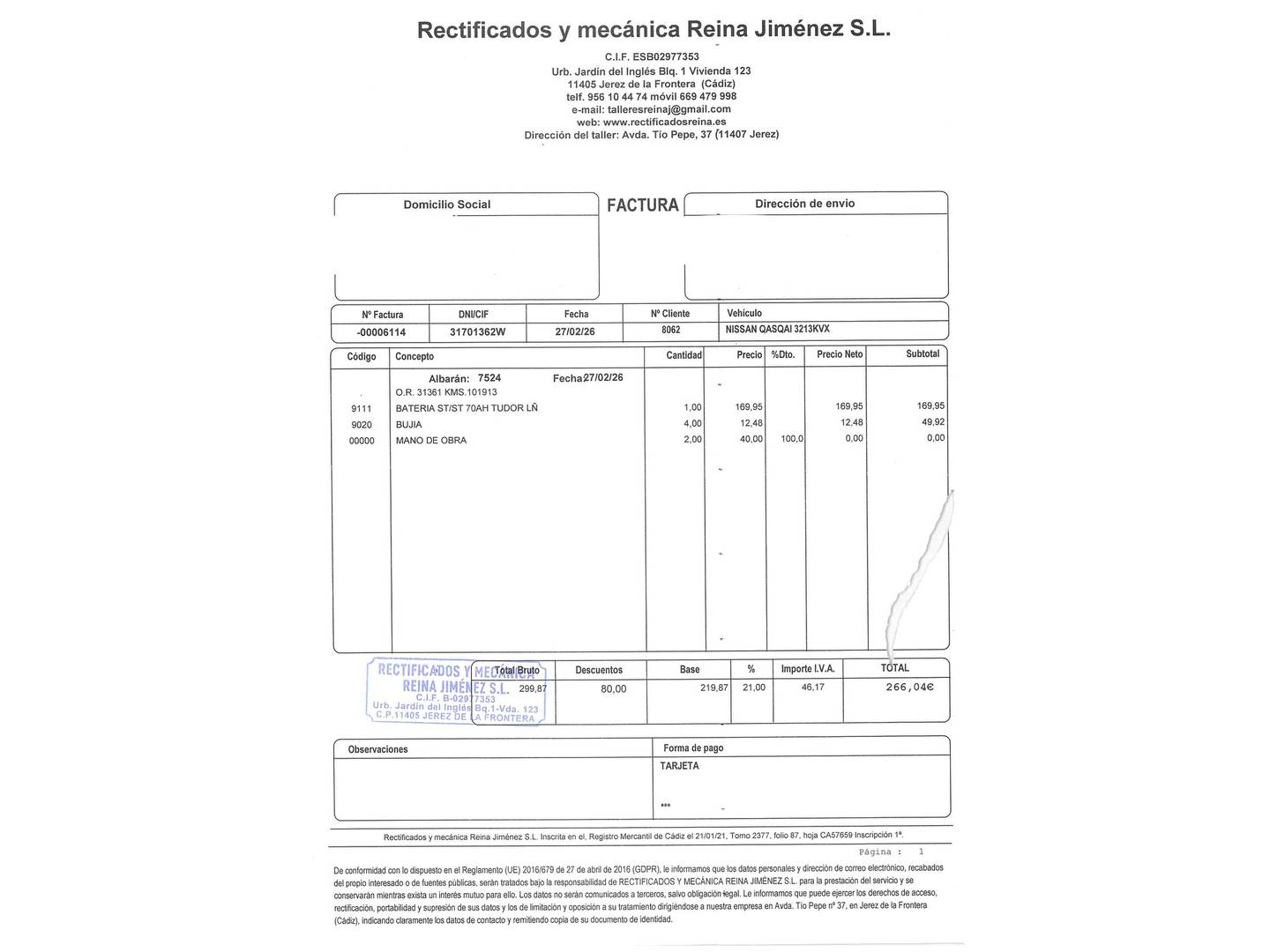 Foto del mantenimiento del Nissan QASHQAI Nissan Qashqai DIG-T 140 Acenta 4x2 (140 CV)