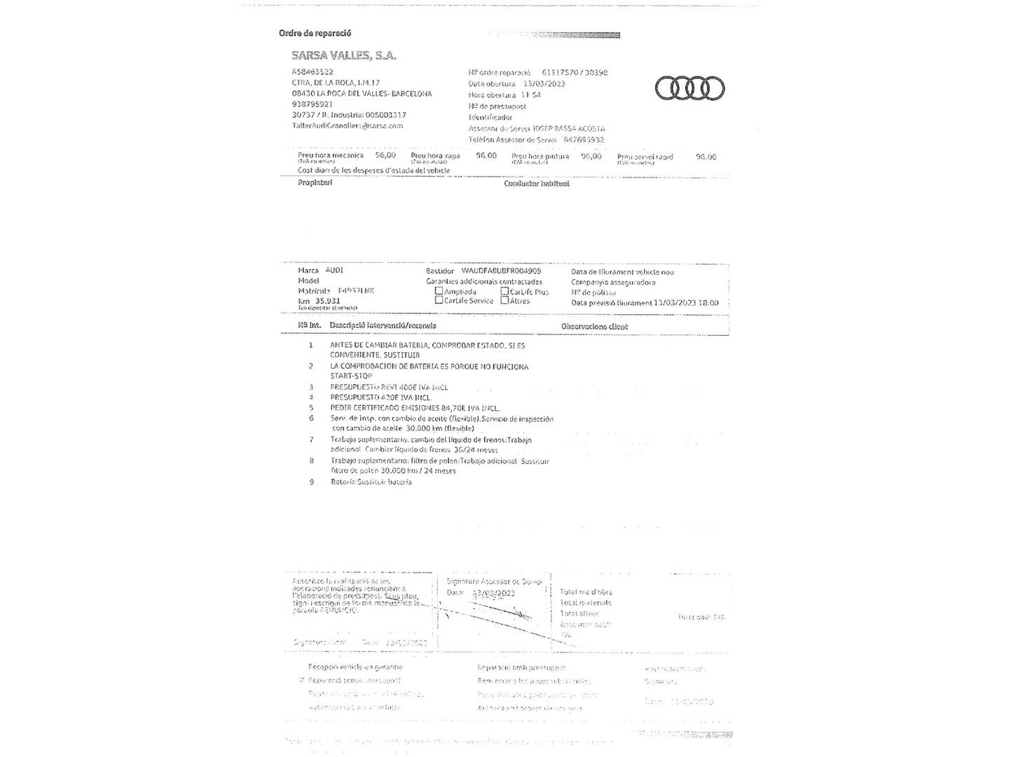 Foto del mantenimiento del Audi Q3 Audi Q3 Attraction 2.0 TFSI quattro (170 CV) S tronic 4x4