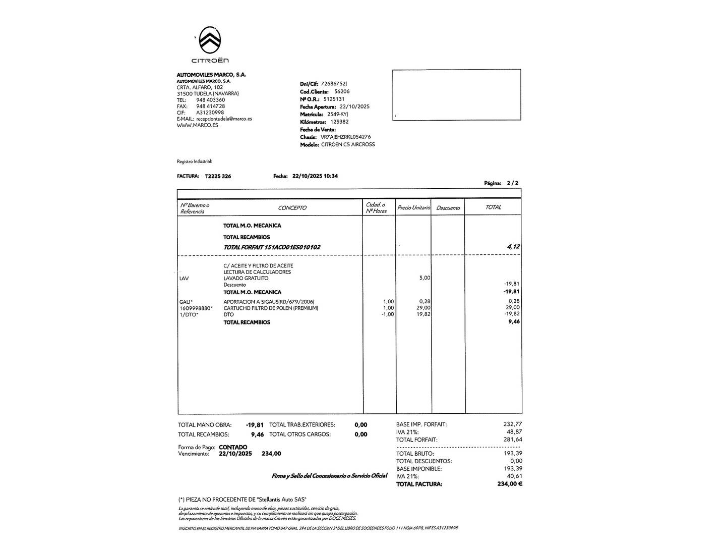 Foto del mantenimiento del Citroën C5 Aircross Citroën C5 Aircross BlueHdi 180 S&S Shine EAT8 (177 CV)