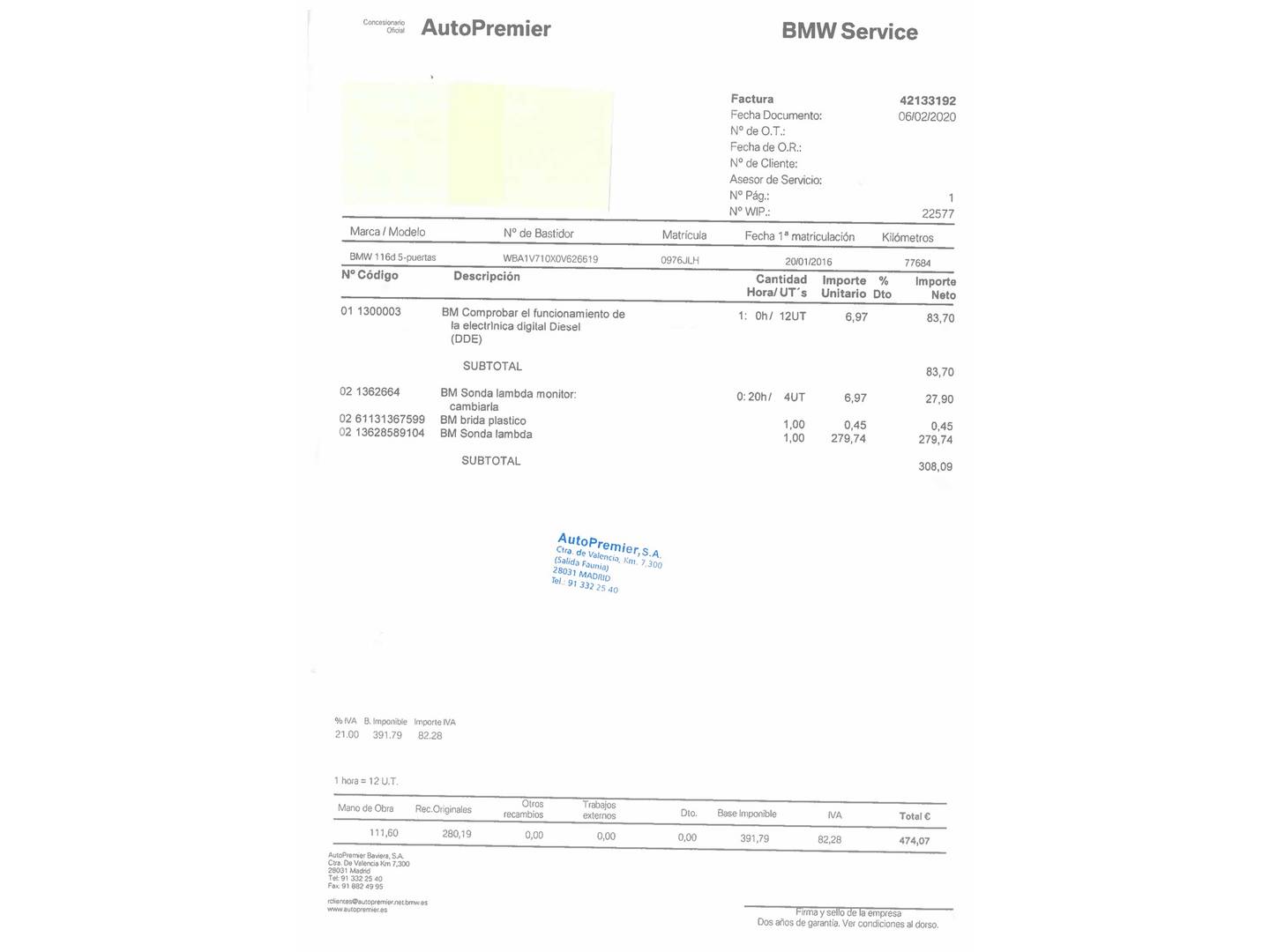 Foto del mantenimiento del BMW Serie 1 BMW Serie 1 116d (116 CV)
