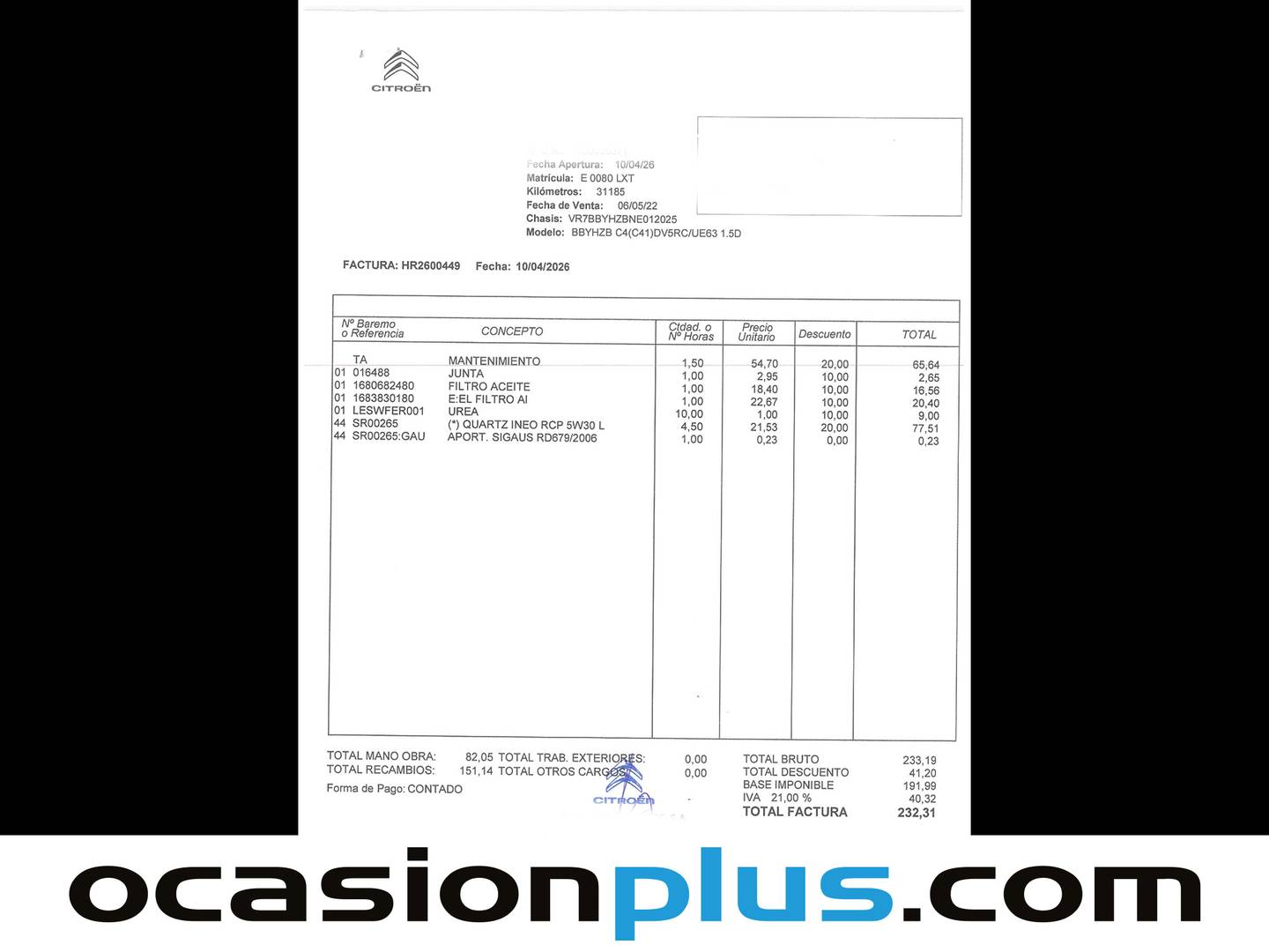 Foto del mantenimiento del Citroën C4 Citroën C4 BlueHDi 130 S&S Feel Pack EAT8 (130 CV)