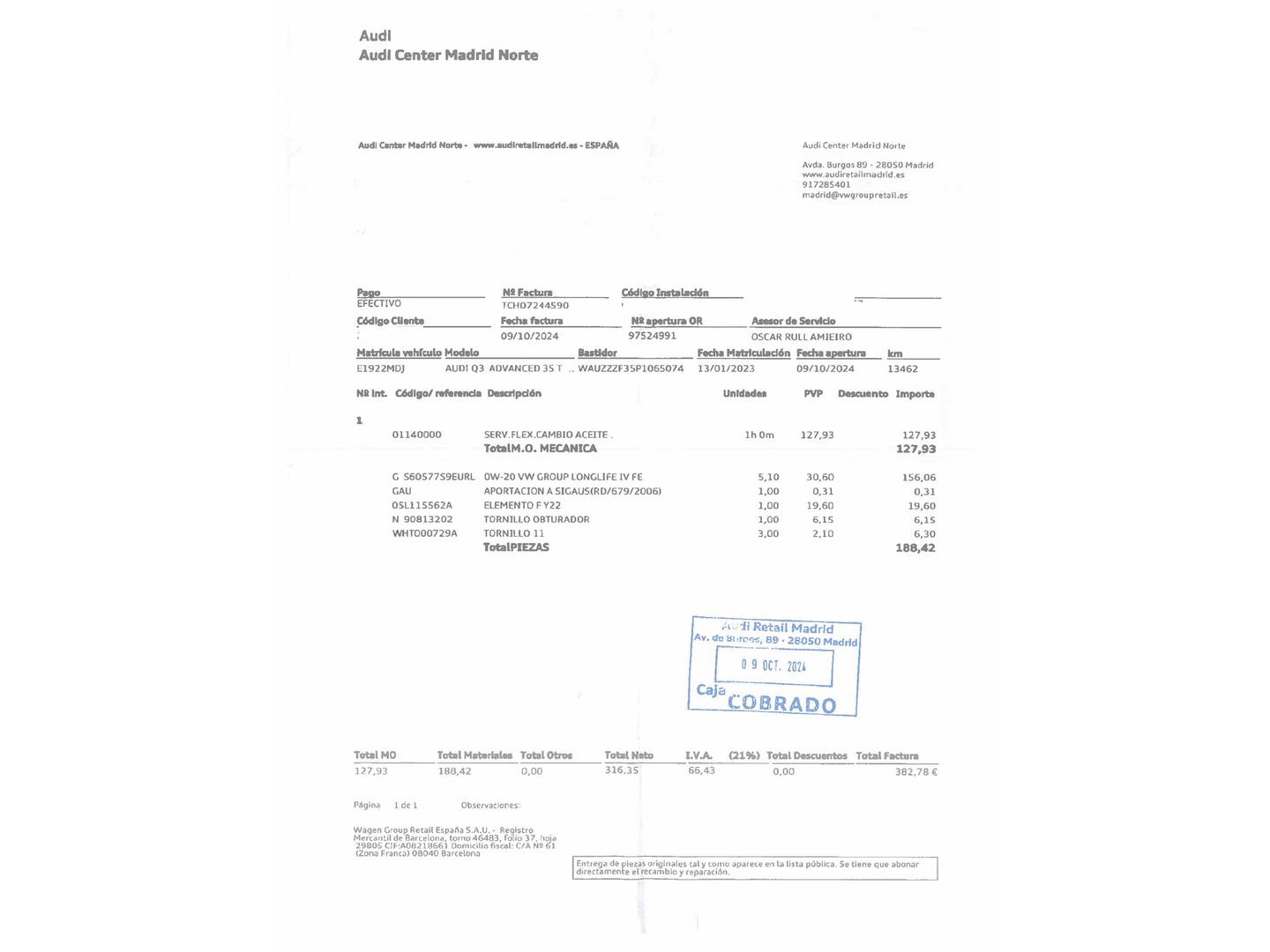 Foto del mantenimiento del Audi Q3 Audi Q3 Advanced 35 TDI (150 CV) S tronic