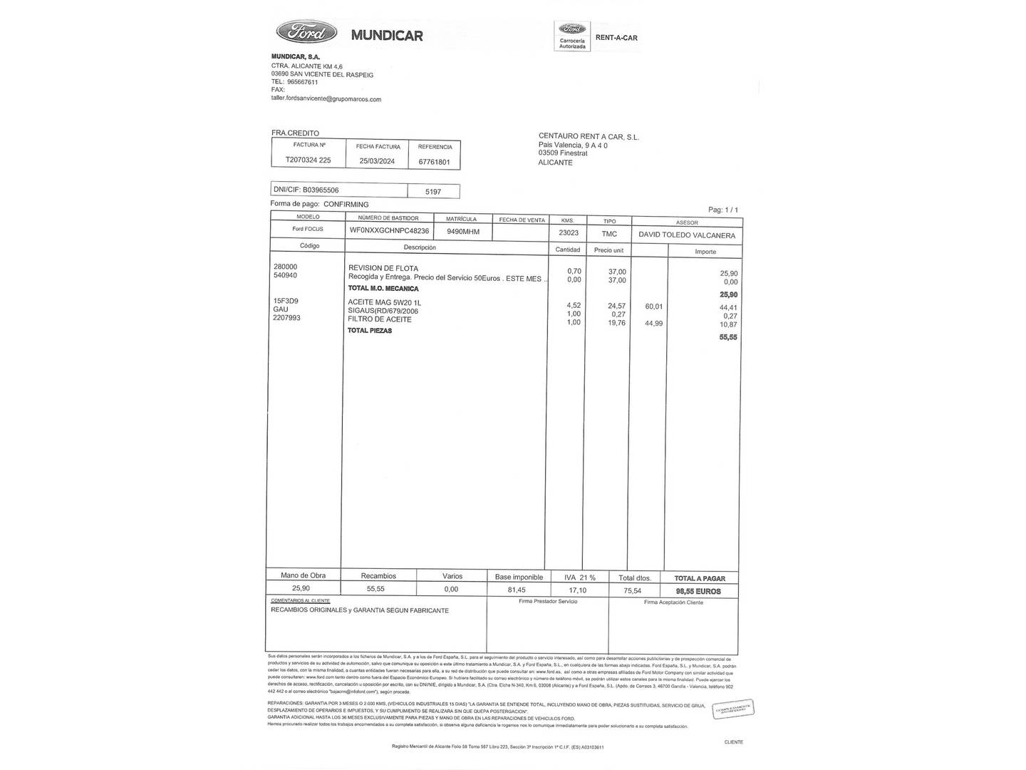 Foto del mantenimiento del Ford Focus Ford Focus 1.0 Ecoboost MHEV ST-Line (125 CV)
