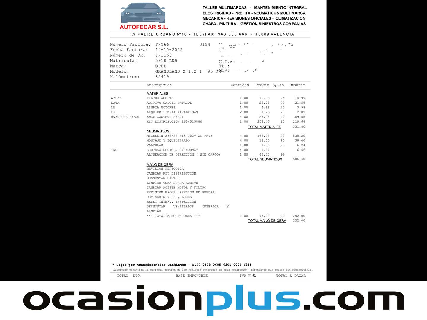Foto del mantenimiento del Opel Grandland X Opel Grandland X 1.2 Turbo Ultimate (130 CV)