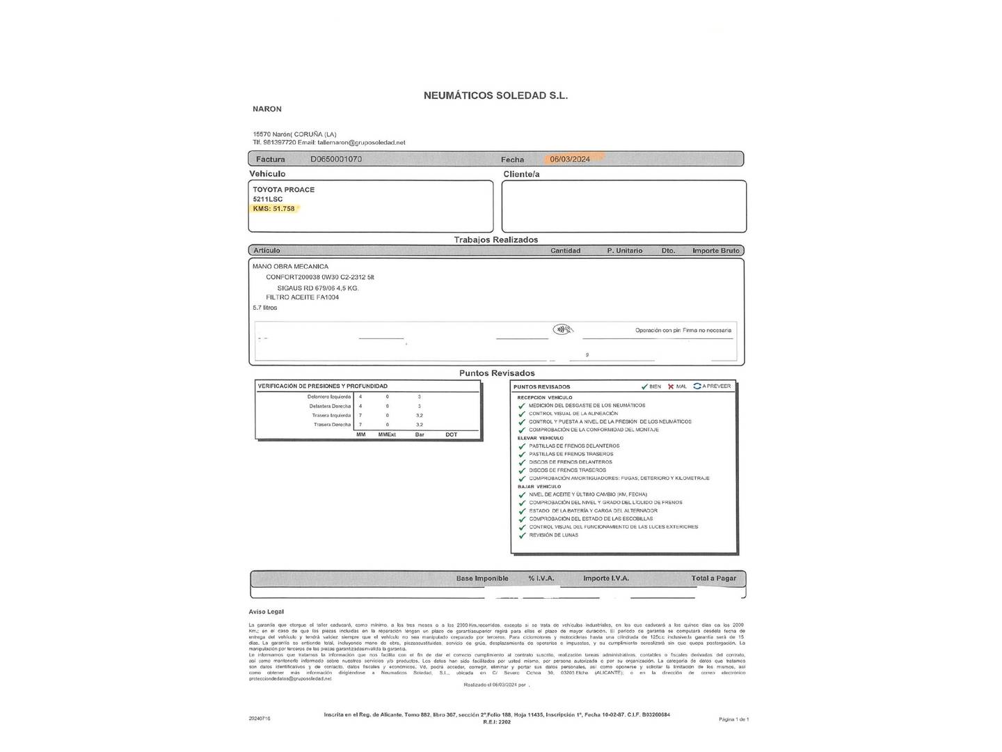 Foto del mantenimiento del Toyota Proace Verso Toyota Proace Verso 2.0D Advance Plus L1 Auto (140 CV) 8 Plazas