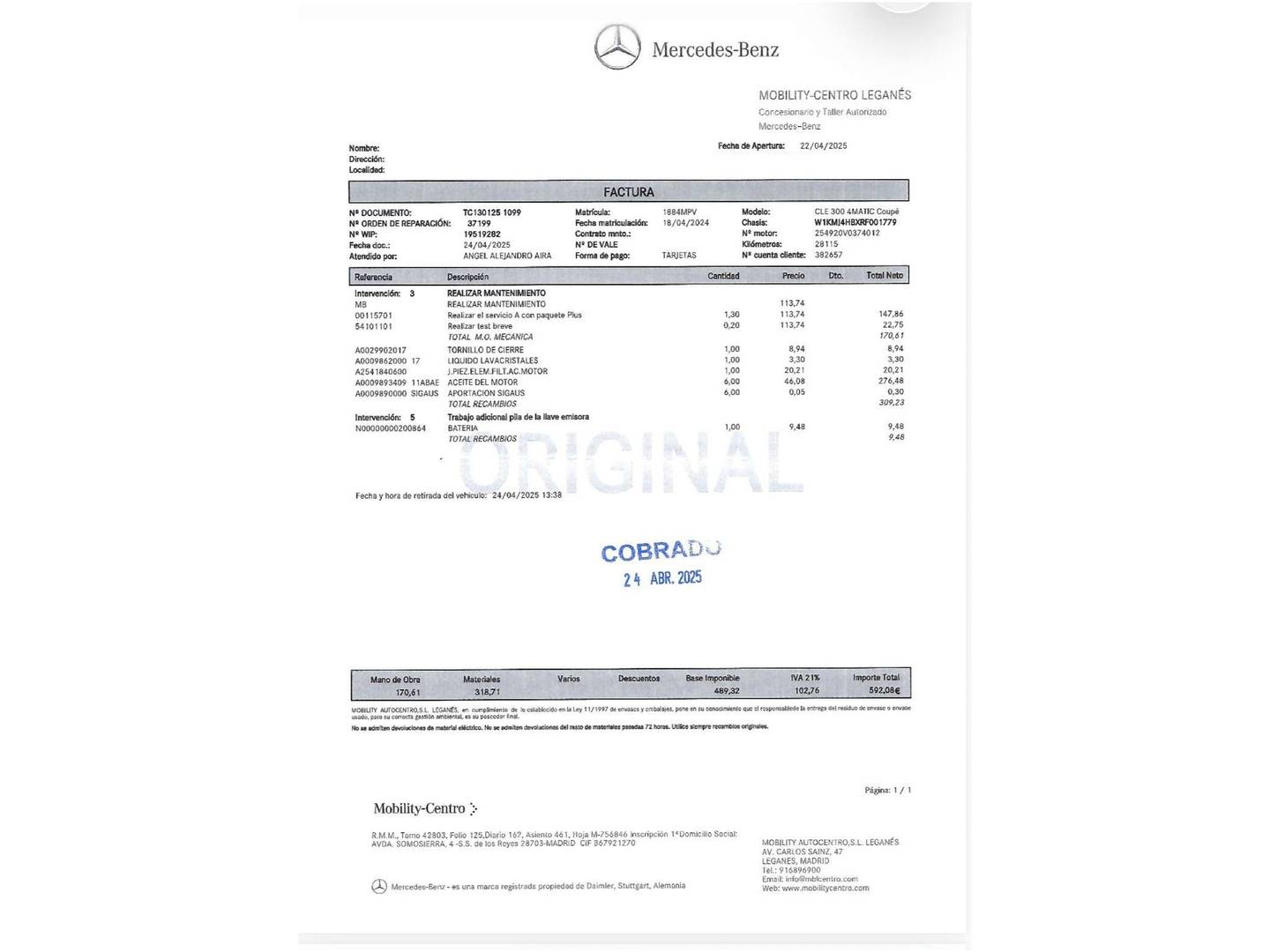 Foto del mantenimiento del Mercedes CLE Mercedes CLE 300 Coupe 4Matic (258 CV) Pack AMG