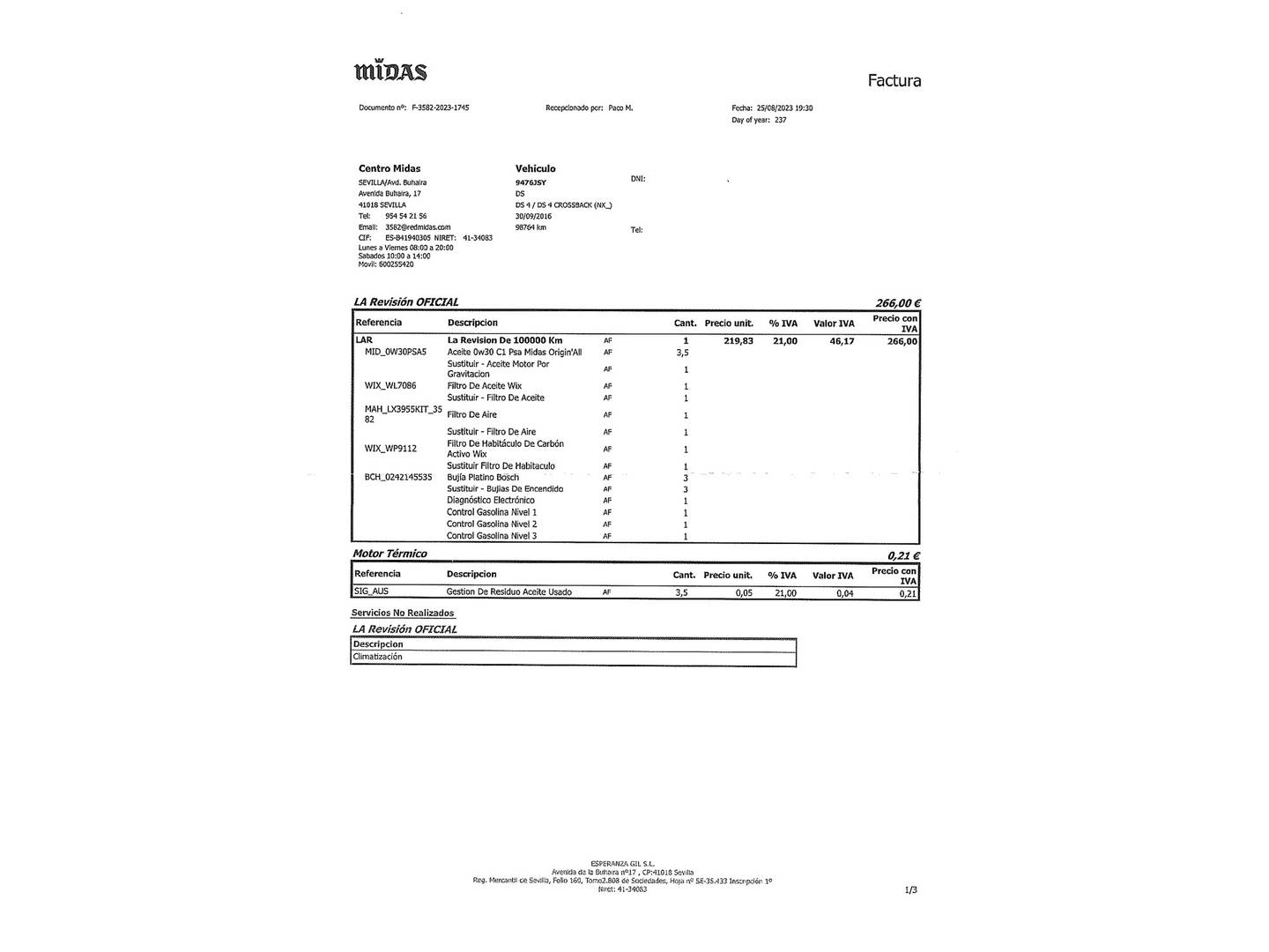 Foto del mantenimiento del DS DS 4 DS DS4 1.2 PureTech S&S Style (131 CV)