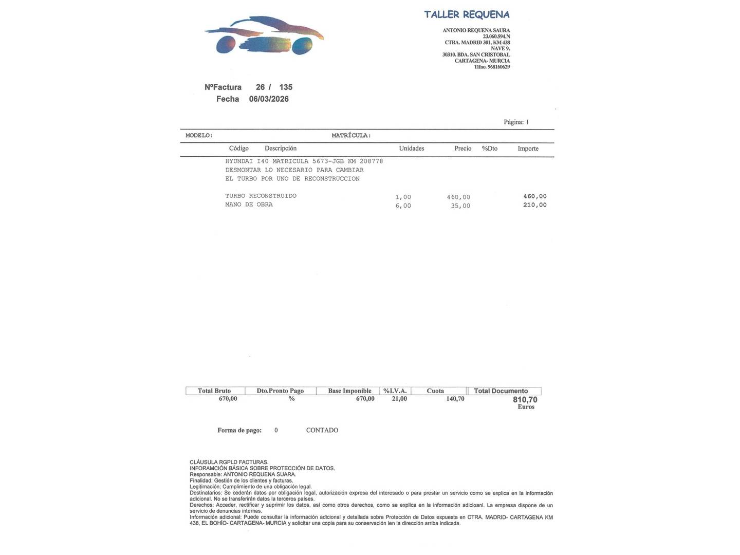 Foto del certificado del Hyundai i40 Hyundai i40 1.7 CRDI BlueDrive Tecno (136 CV)