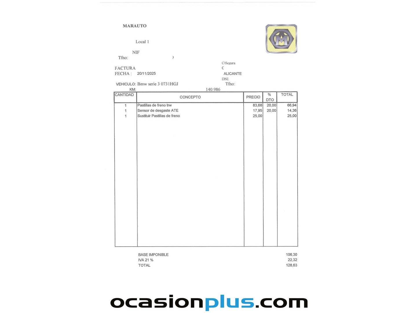 Foto del mantenimiento del BMW Serie 3 Bmw Serie 3 320Cd Coupe  (177 CV)