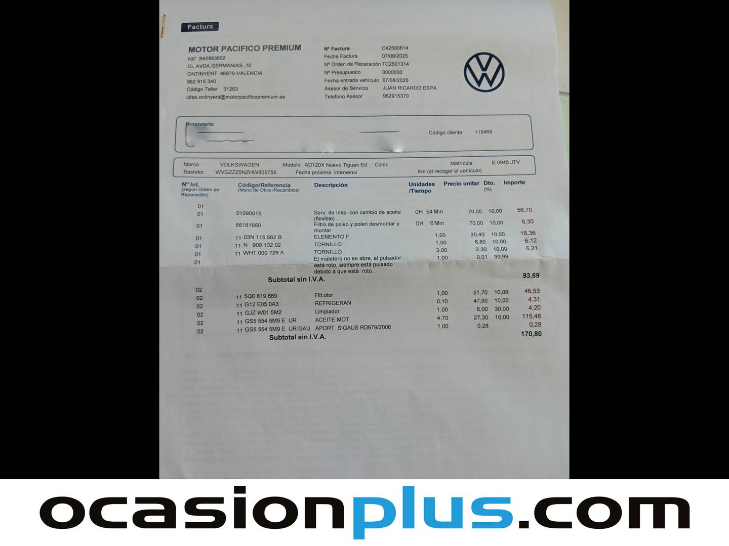 Foto del mantenimiento del Volkswagen Tiguan Volkswagen Tiguan Edition 2.0 TDI BMT (115 CV)