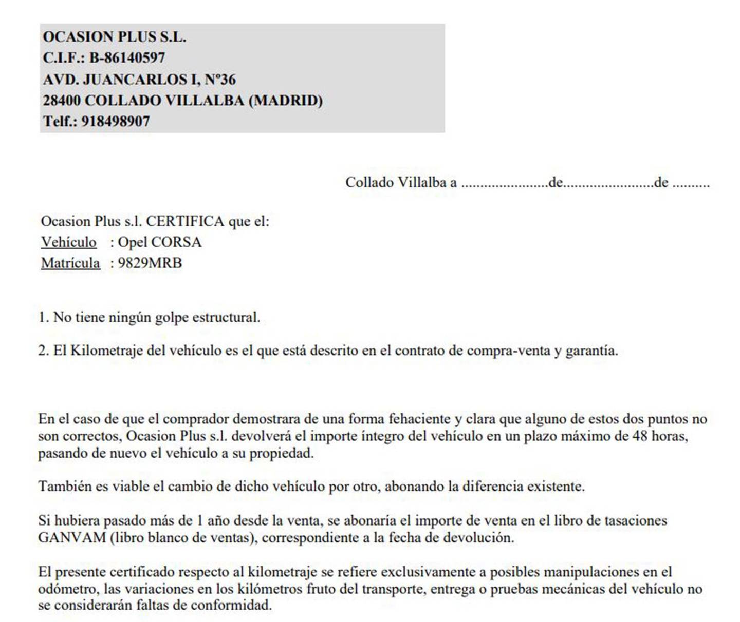 Foto del certificado del Opel Corsa Opel Corsa 1.2 T XHL GS (100 CV)